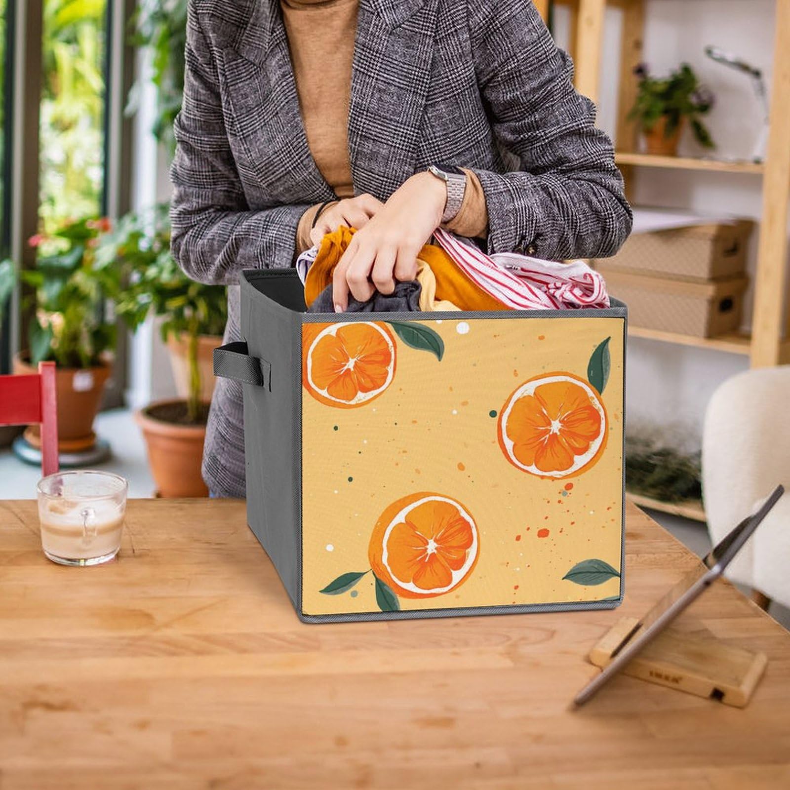 6-Piece Foldable Storage Bins Set - Large Capacity Cartoon Orange Printed Storage Boxes with Handles for Playroom, Office & Home Organization | Perfect for Kids' Toys, Books & Clutter Control