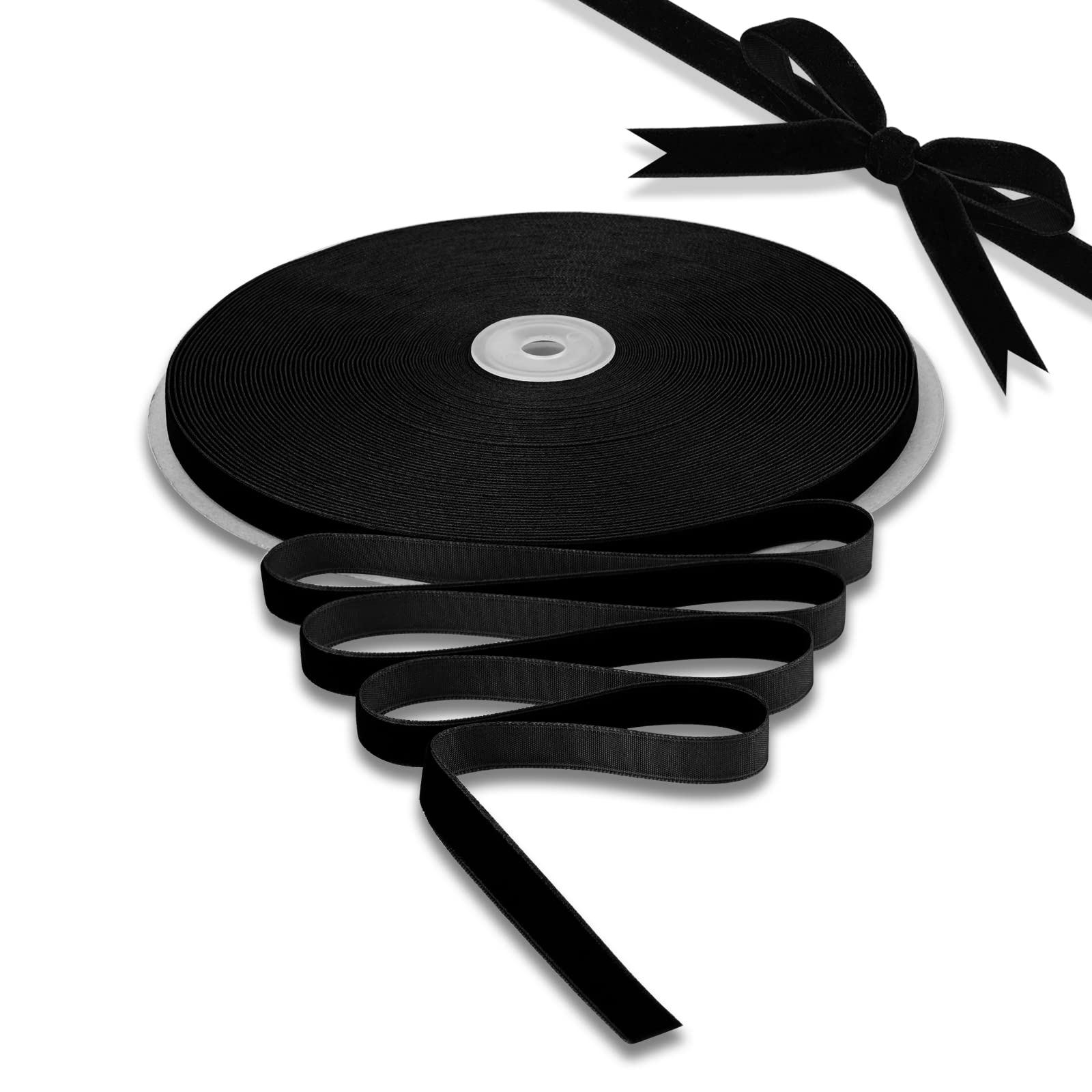 BokingOne 3/8 Inch x 30 Yards Black Velvet Ribbon - Vintage Nylon Wired Ribbon with Spool for Gift Wrapping, Wedding Decor, DIY Crafts | Perfect for Holiday Gifts, Home Decor, Floral Arrangements & Scrapbooking