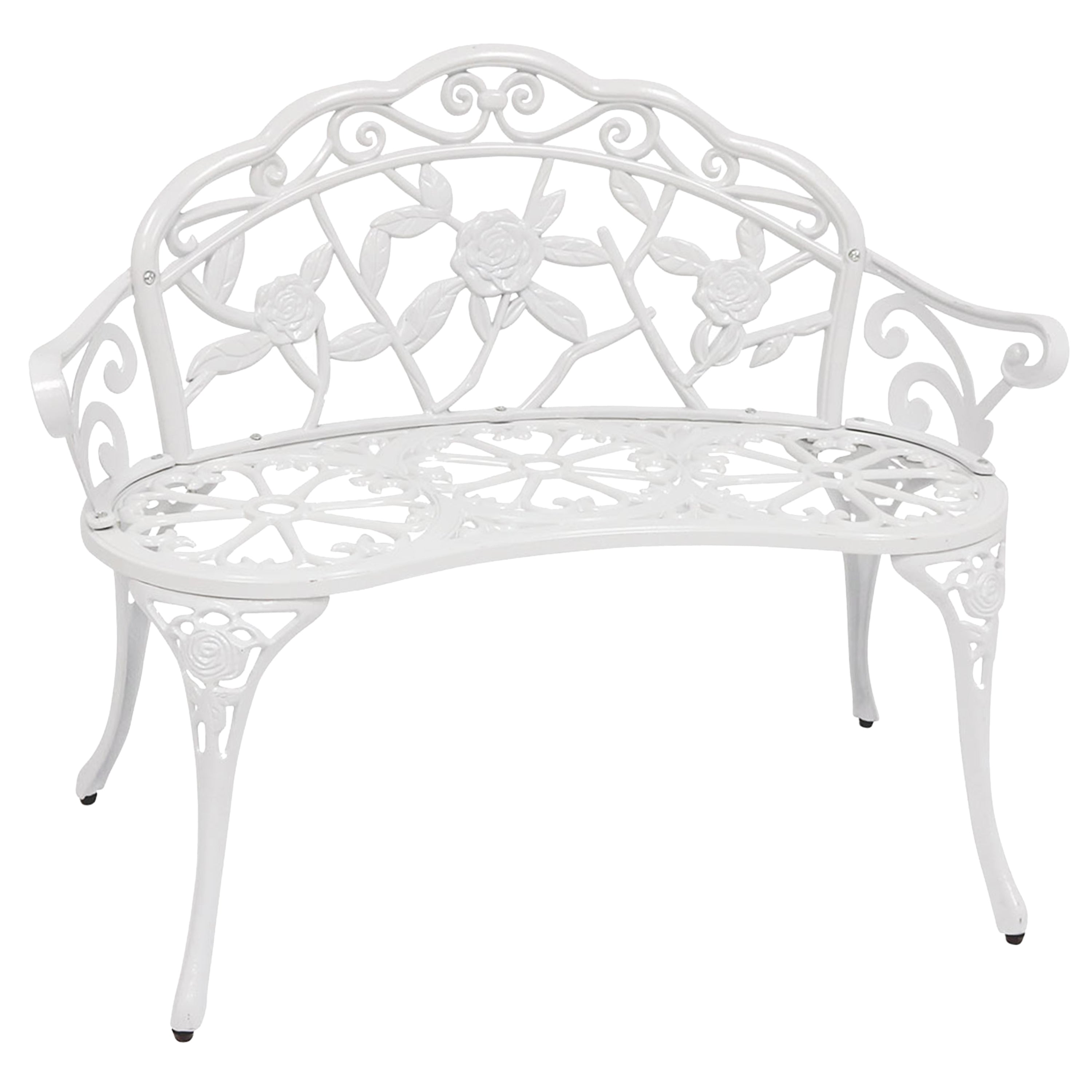 Sunnydaze 2-Person Cast Aluminum Classic Rose Garden Bench - White Outdoor Patio Furniture for Garden, Yard, and Porch Decor