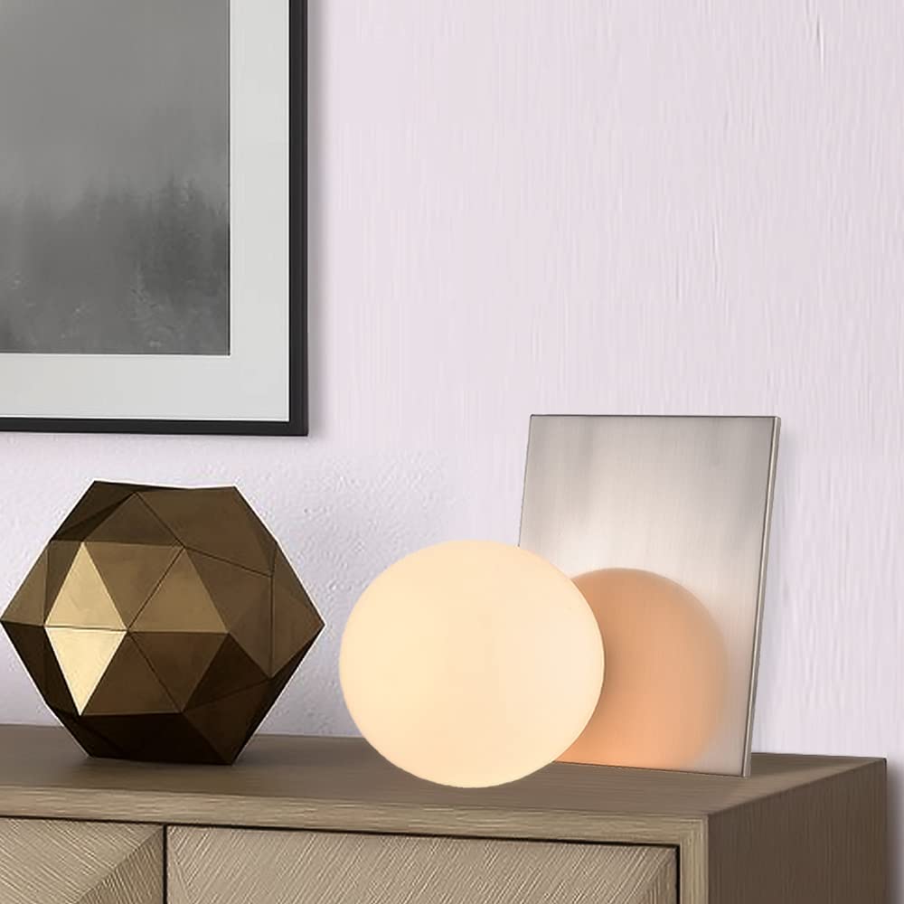 BETHEL Shiny Nickel Table Lamp with Milk White Glass Shade - Modern Bedside, Living Room, Office Lighting for Home Decor