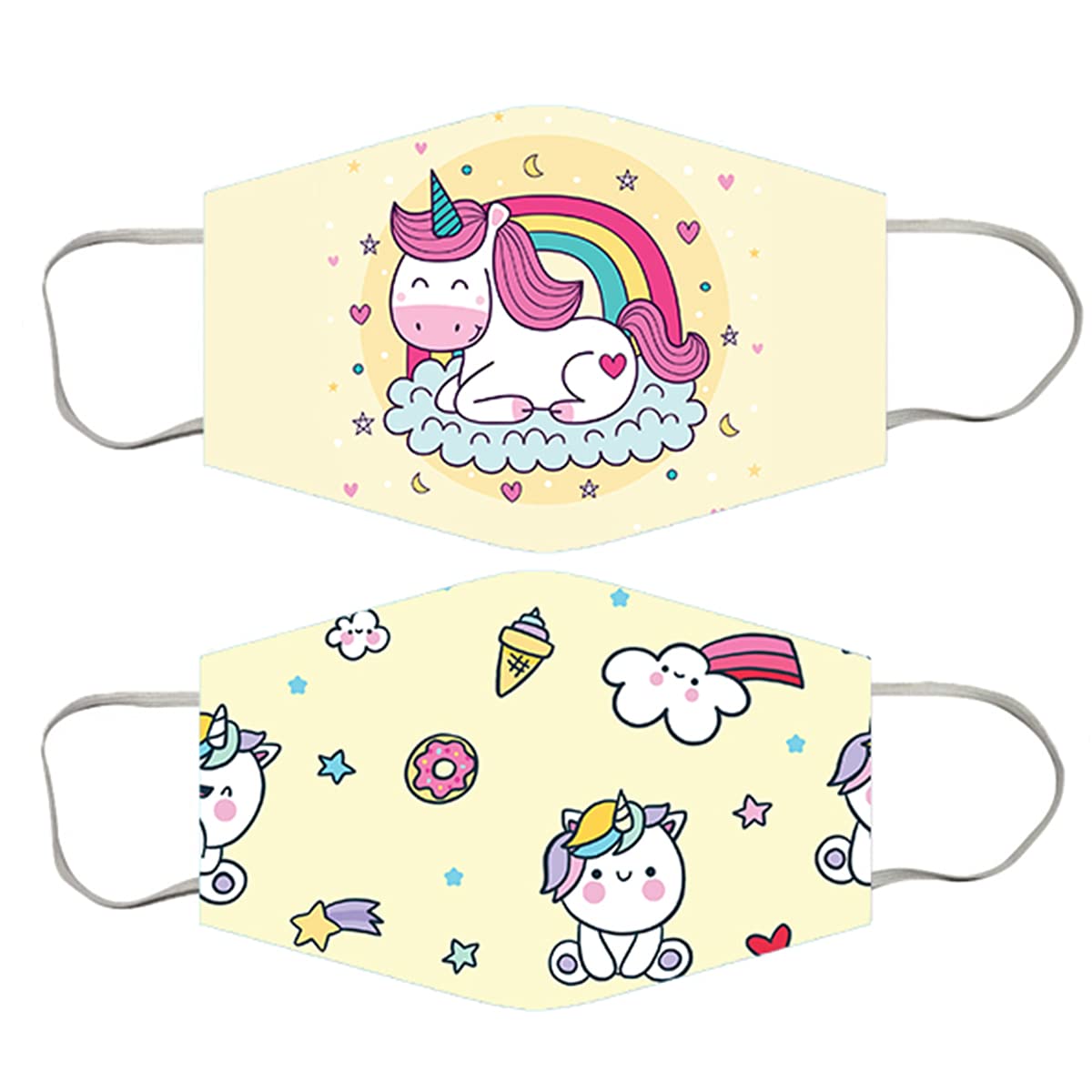 **Cute Yellow Unicorn Cartoon Anti-Pollution 2-Layer Face Mask for Kids - Set of 2 Reusable Washable Children's Masks - Perfect for School, Travel & Outdoor Activities**