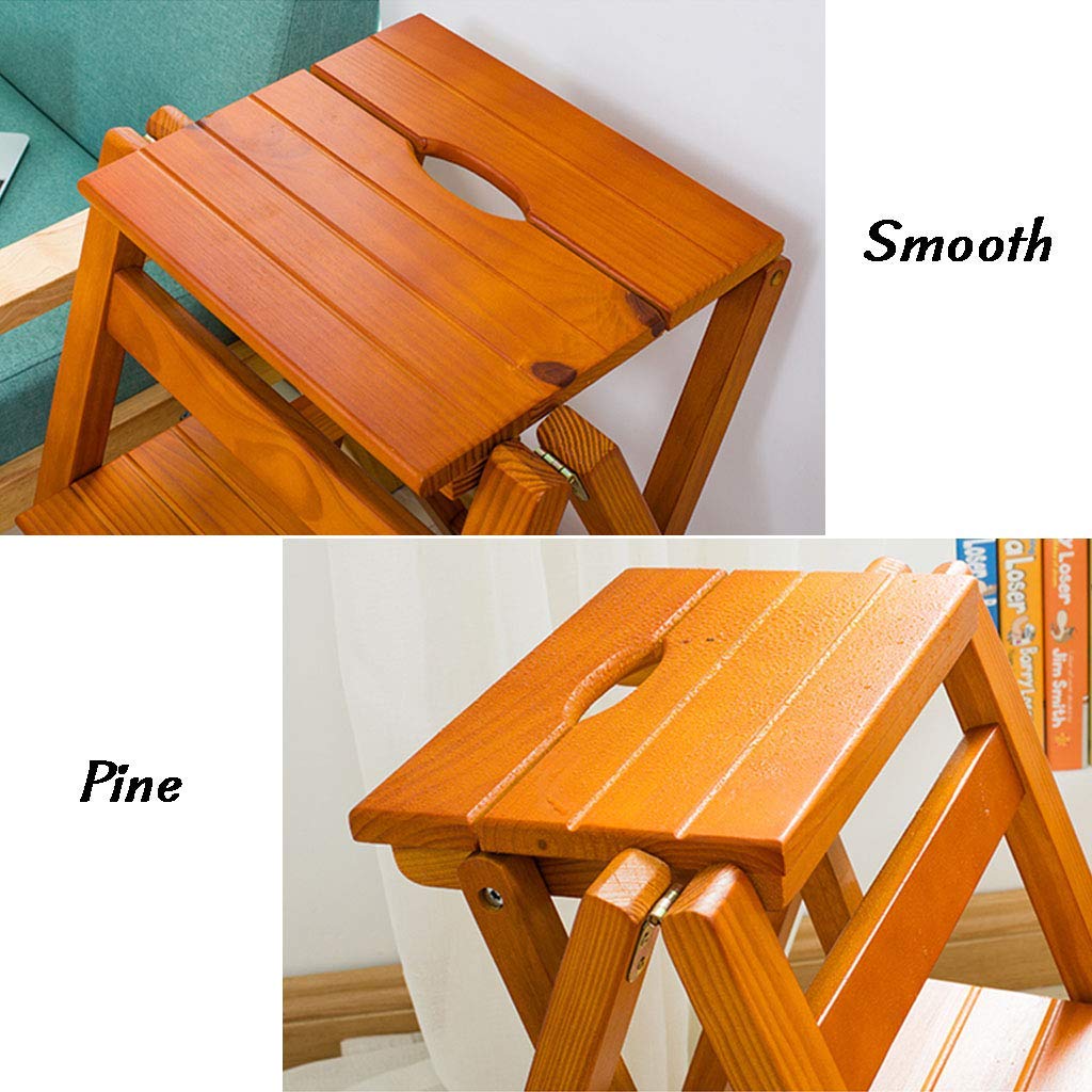 Natural Wood Folding Step Stool with Ladder - 3 Step Portable Stool Chair, Bookshelf, Home Library - 150kg Weight Capacity, Walnut Color - Perfect for Kitchen, Bathroom, Garage & Home Organization