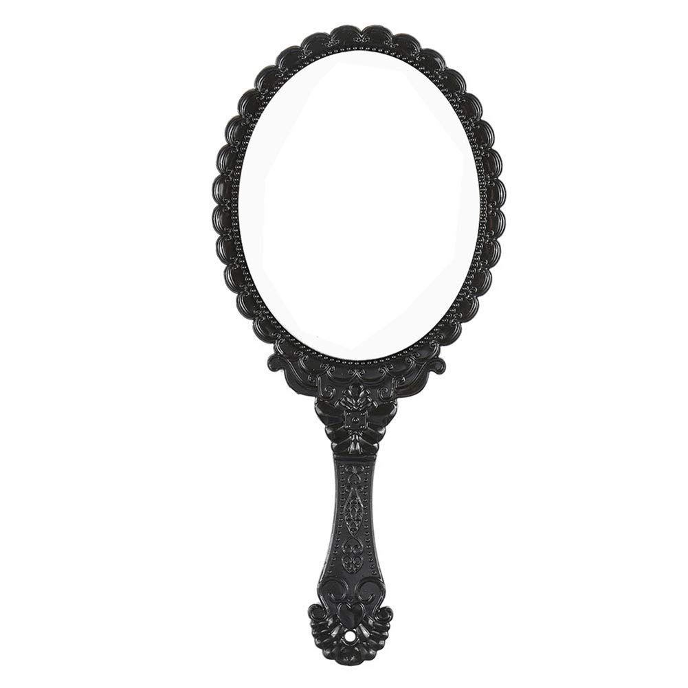 Vintage Handheld Vanity Makeup Mirror - Portable Travel Cosmetic Mirror with Stand, Decorative Black Compact Mirror for Home, Office & Travel Use