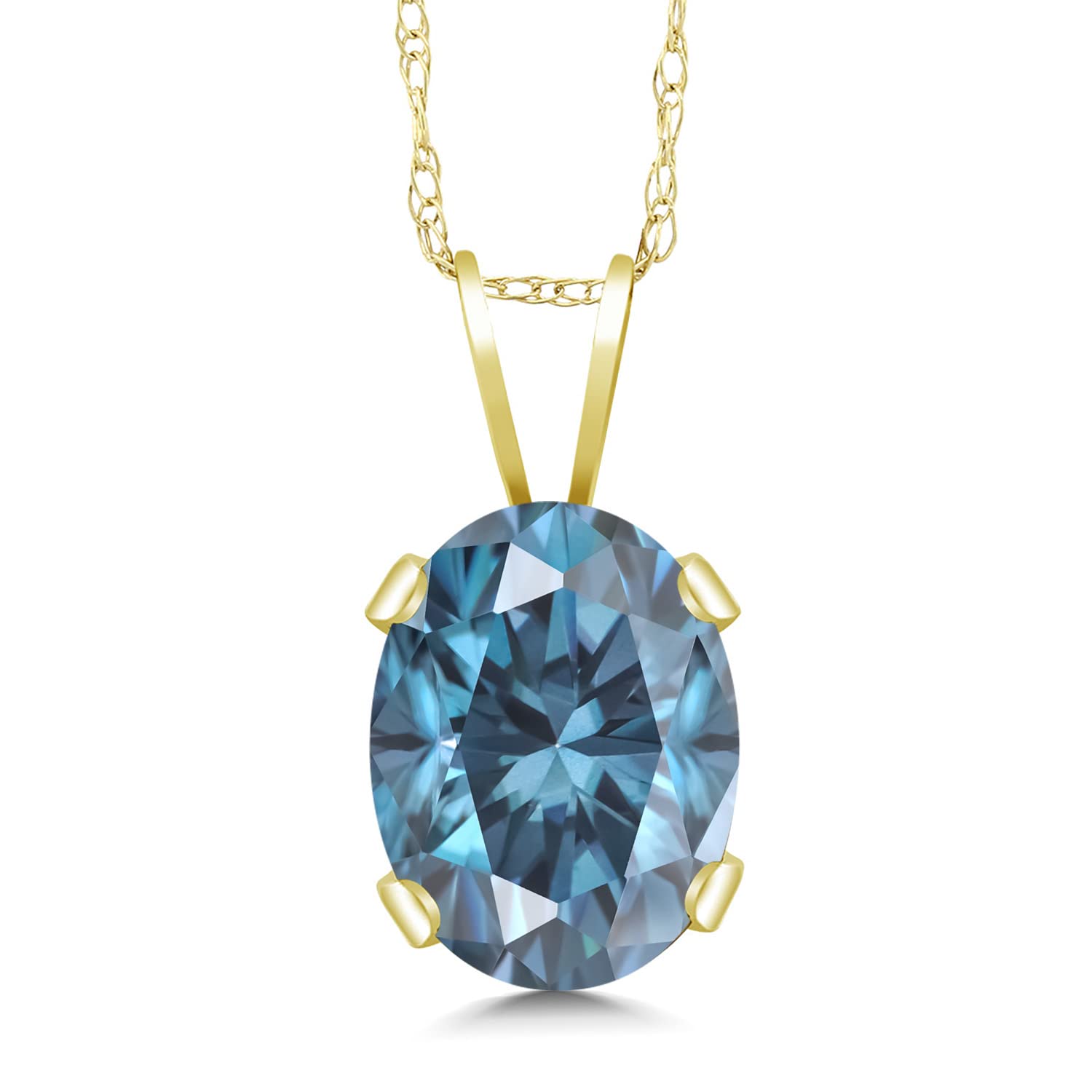 14K Yellow Gold 8X6MM Oval Birthstone Pendant Necklace for Women - Personalized Gemstone Jewelry Gift for Mom, Wife | 18 Inch Gold Rope Chain | Elegant Fine Jewelry for Birthday, Anniversary & Special Occasions