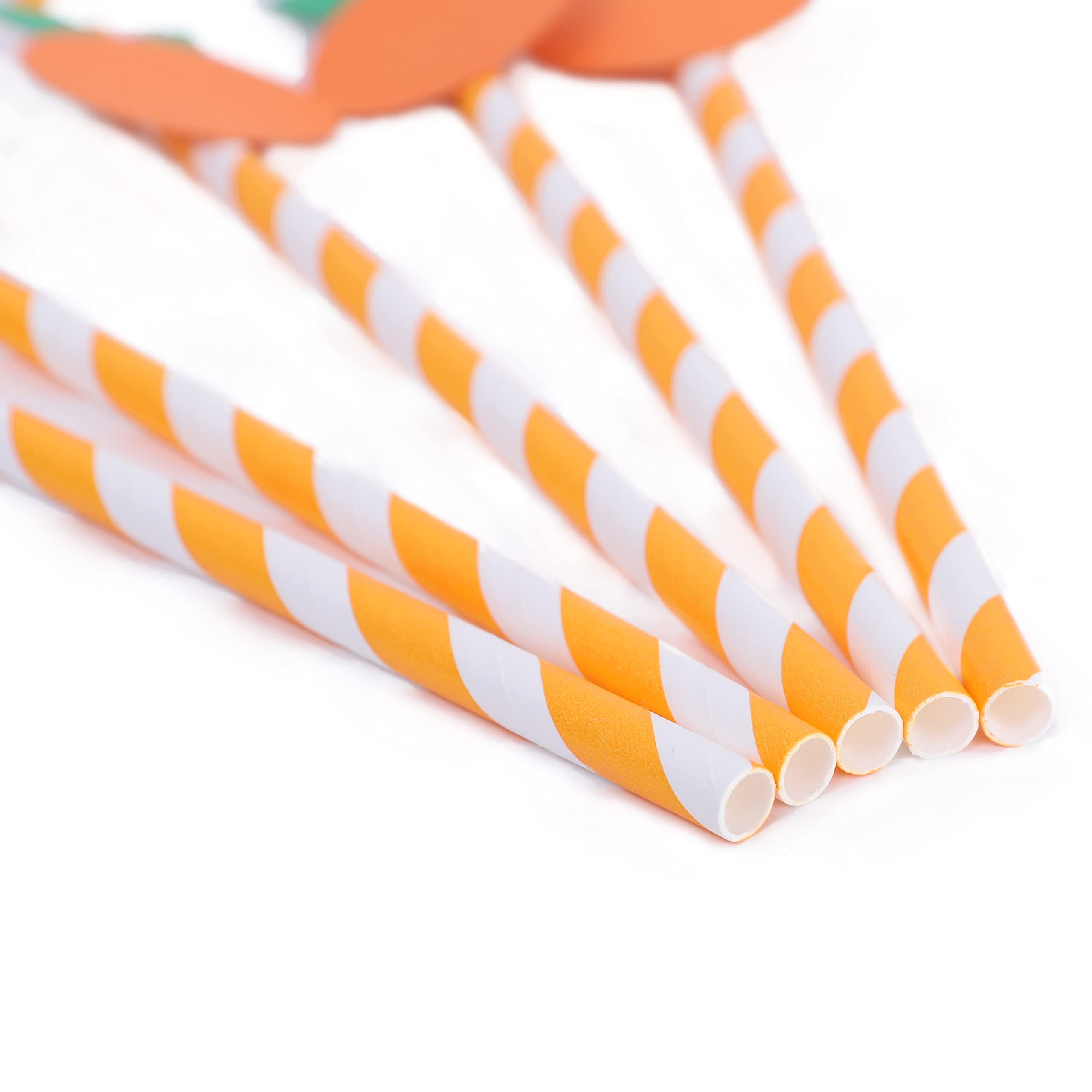 Eco-Friendly Orange Striped Paper Straws - Biodegradable Disposable Drinking Straws (15-Pack) | Perfect for Baby Showers, Birthday Parties & Sustainable Events | Little Cutie Themed Decorations