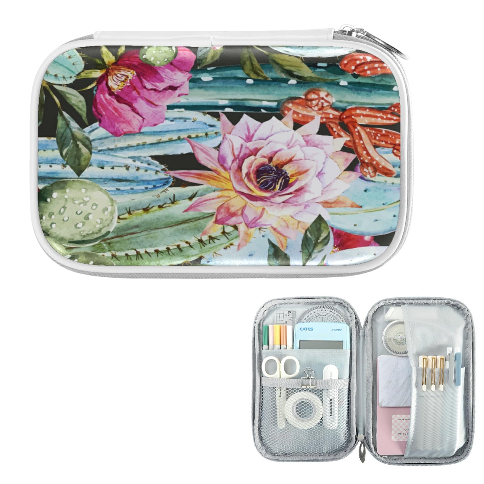 ZZKKO Cactus Succulent Pencil Case - Waterproof Zippered Pouch for School, Office & Travel | Organize Pens, Makeup, Stationery & Art Supplies | Perfect for Students, Teachers & Professionals