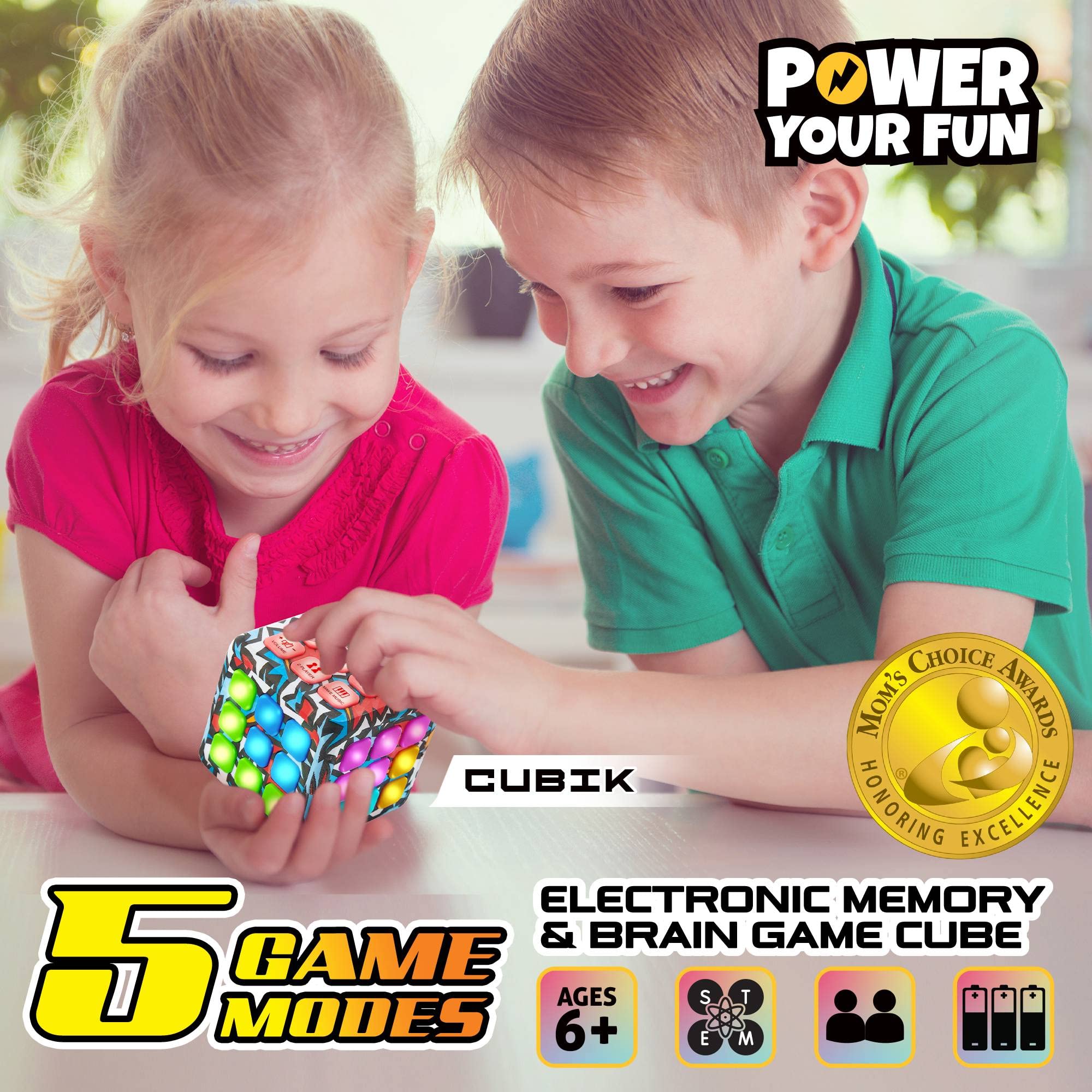 Cubik LED Flashing Cube Memory Game - Electronic Handheld Brain Training Toy with 5 Memory Games for Kids & Adults | STEM Sensory Toy, Light Up Puzzle Cube for Stress Relief & Focus | Perfect for Classroom, Travel, and ADHD Therapy