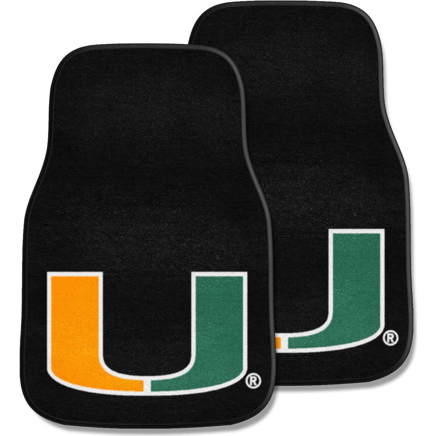 **Miami Hurricanes NCAA Car Floor Mats (2-Piece Front Set) - U Logo on Black - Durable All-Weather Protection for Cars, Trucks & SUVs**    *Use Case: Perfect for Miami Hurricanes fans looking to protect their vehicle interior while showing team pride during game days, road trips, or daily commutes.*