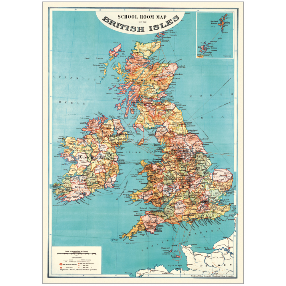 British Isles Map Wall Art - Vintage Style Home Decor for Living Room, Office & Classroom - Perfect for Geography Enthusiasts & Travel Lovers