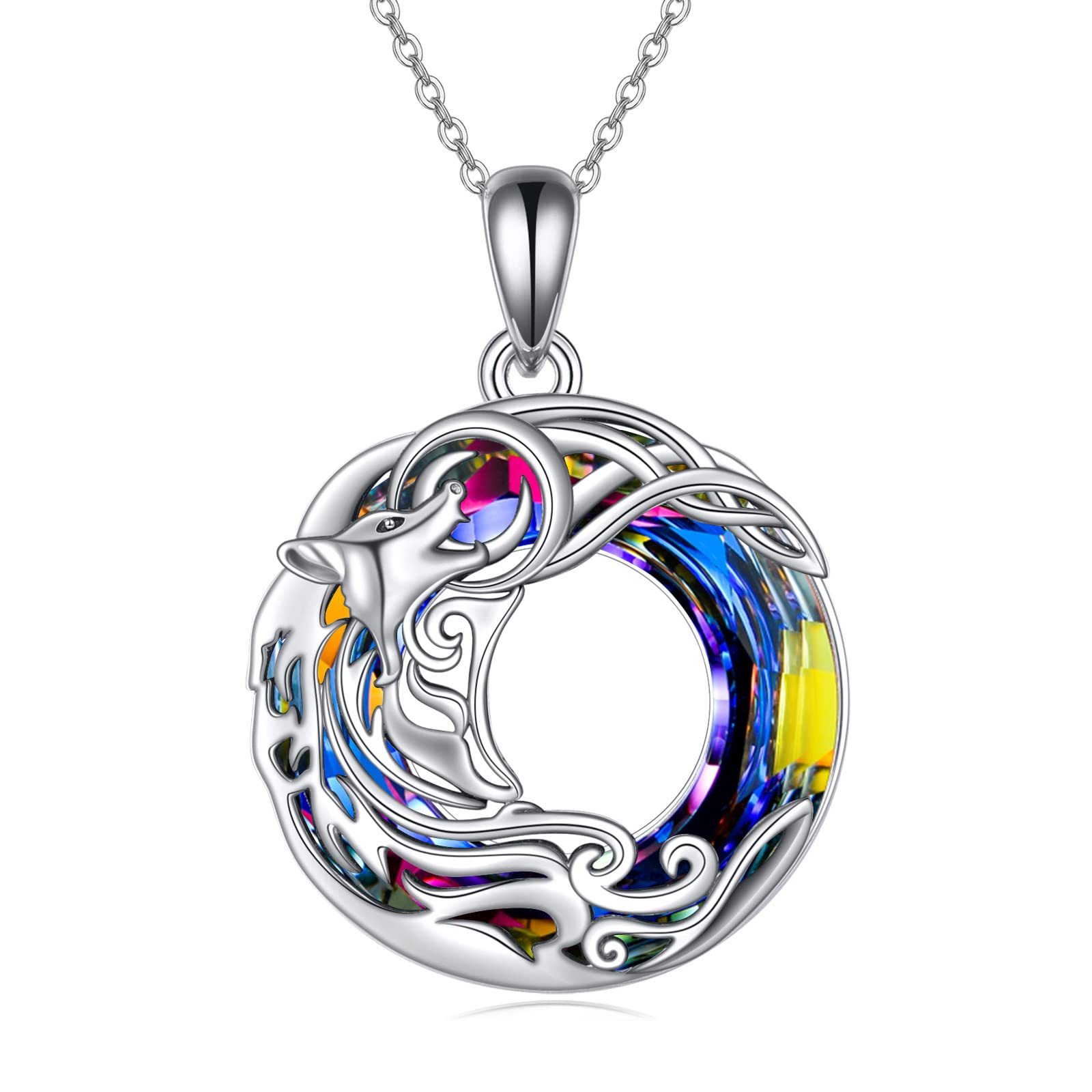 Sterling Silver Wolf Dragon Narwhal Pendant Necklace with Blue Crystal - Celtic Jewelry for Women, Men, Gifts for Mom Wife Husband - Birthday Christmas Anniversary Present - Perfect for Casual Wear, Date Night & Special Occasions