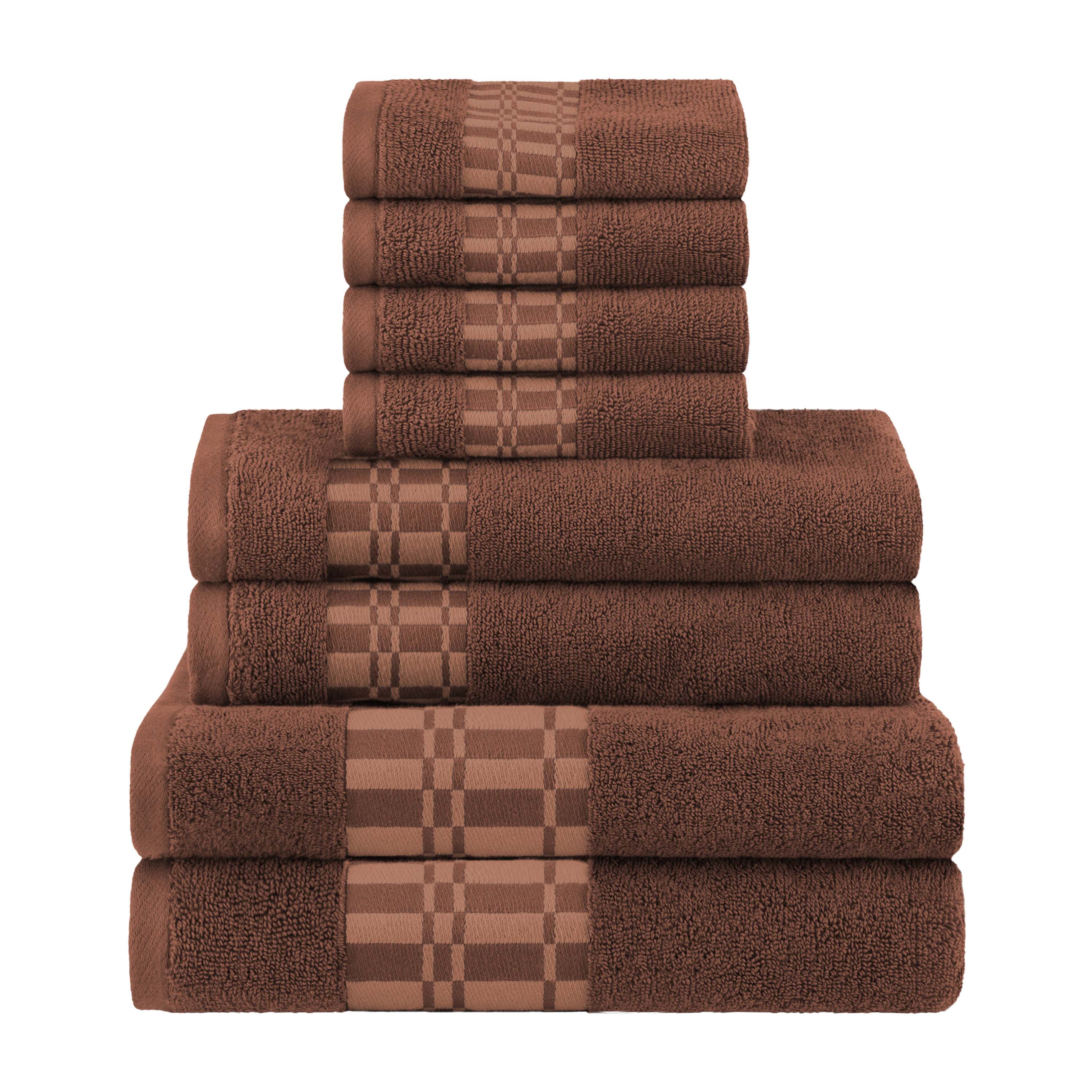 Larissa Cotton Geometric Embroidered Border 8-Piece Towel Set | Soft Bath & Beach Towels for Spa, Pool & Home Decor