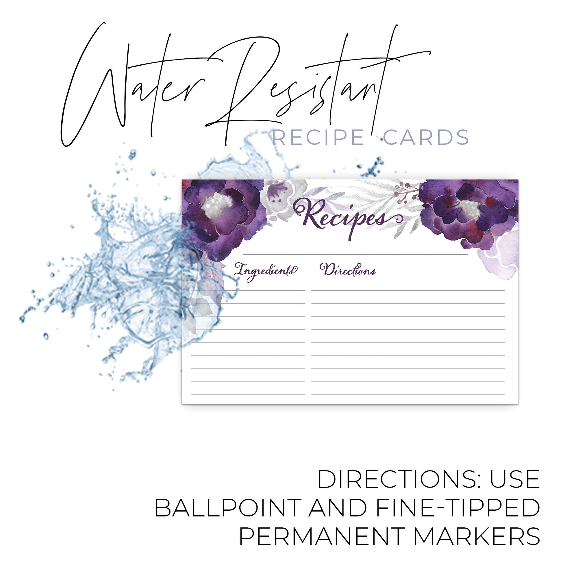 Dashleigh Floral Recipe Cards - Set of 48 Water-Resistant 4x6 Inch Double-Sided Recipe Cards (Violet Purple) - Perfect for Recipe Organization, Kitchen Gifts & Meal Planning