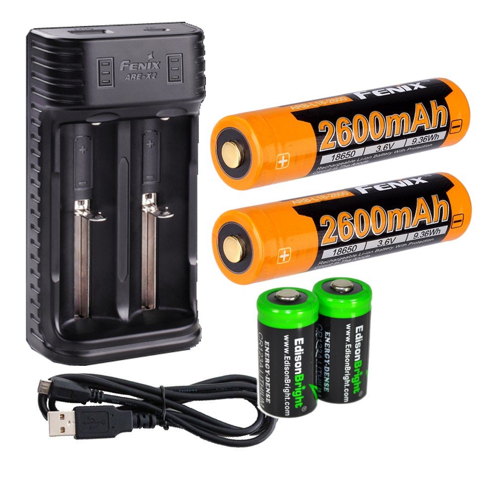 Fenix PD35 V2.0 1000 Lumen Tactical Flashlight with 2 Rechargeable Batteries, X2 Charger & CR123A Batteries - Perfect for Camping, Hiking, Emergency & Outdoor Adventures