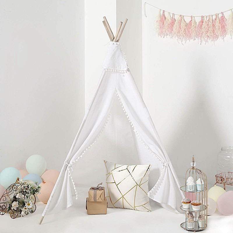 White Kids Teepee Play Tent with Window - Indoor Outdoor Playhouse for Children's Pretend Play, Reading Nook & Birthday Parties