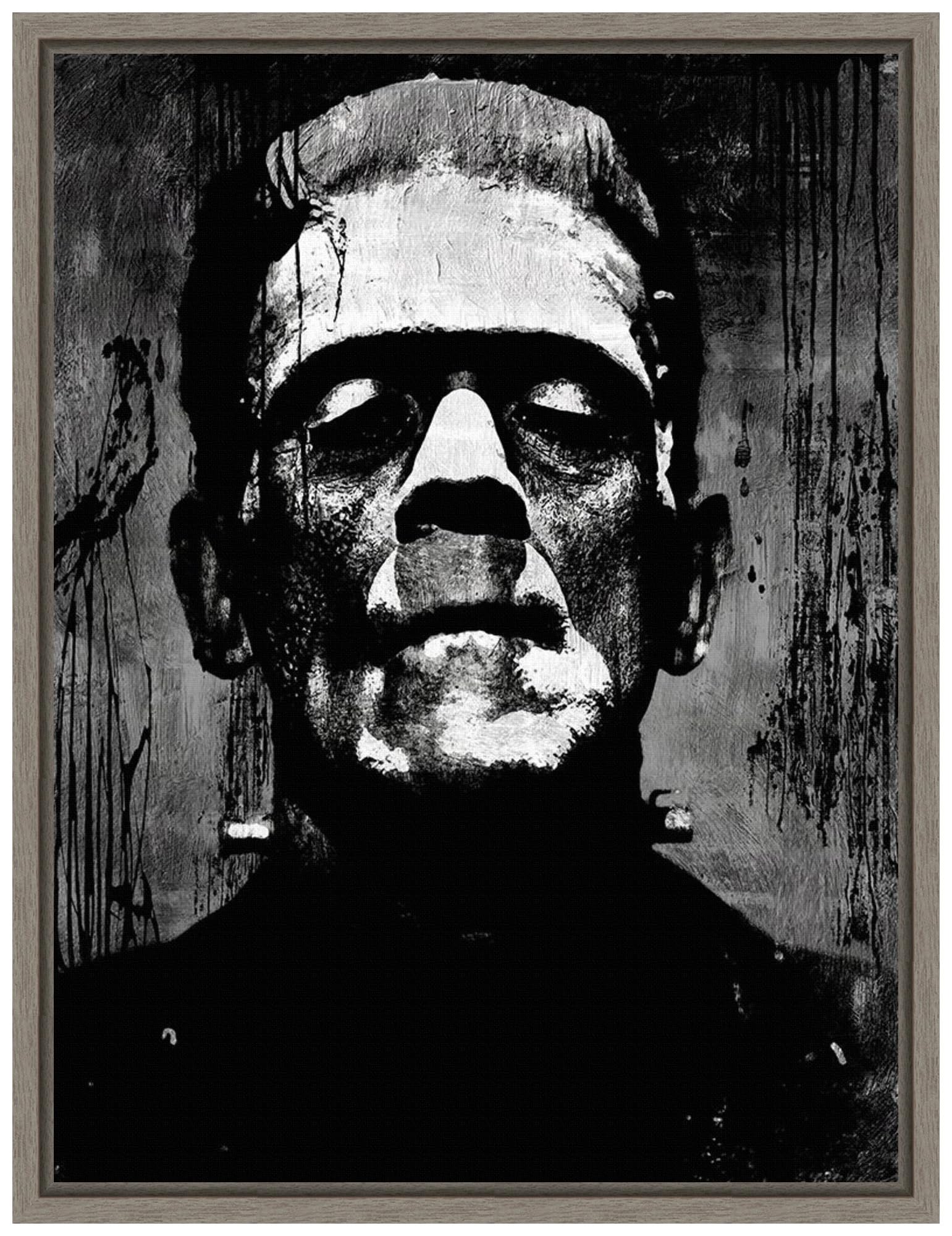 Amanti Art Framed Canvas Wall Art - 24x18 Frankenstein II by Martin Wagner | Gothic Home Decor, Horror Movie Poster, Framed People Artwork for Living Room, Bedroom, Office | Perfect for Halloween Decorations & Horror Fan Gifts