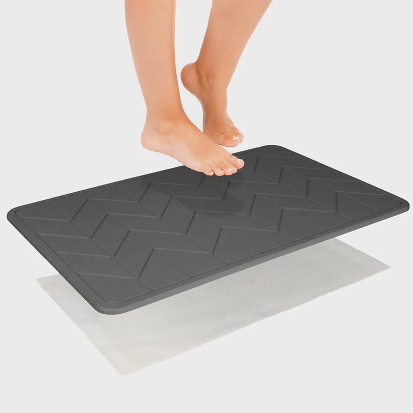 Premium Absorbent Cotton DRI Stone Bath & Kitchen Mat - Charcoal Gray | Non-Slip, Quick-Dry Bathroom Rug & Kitchen Floor Mat for Wet Areas