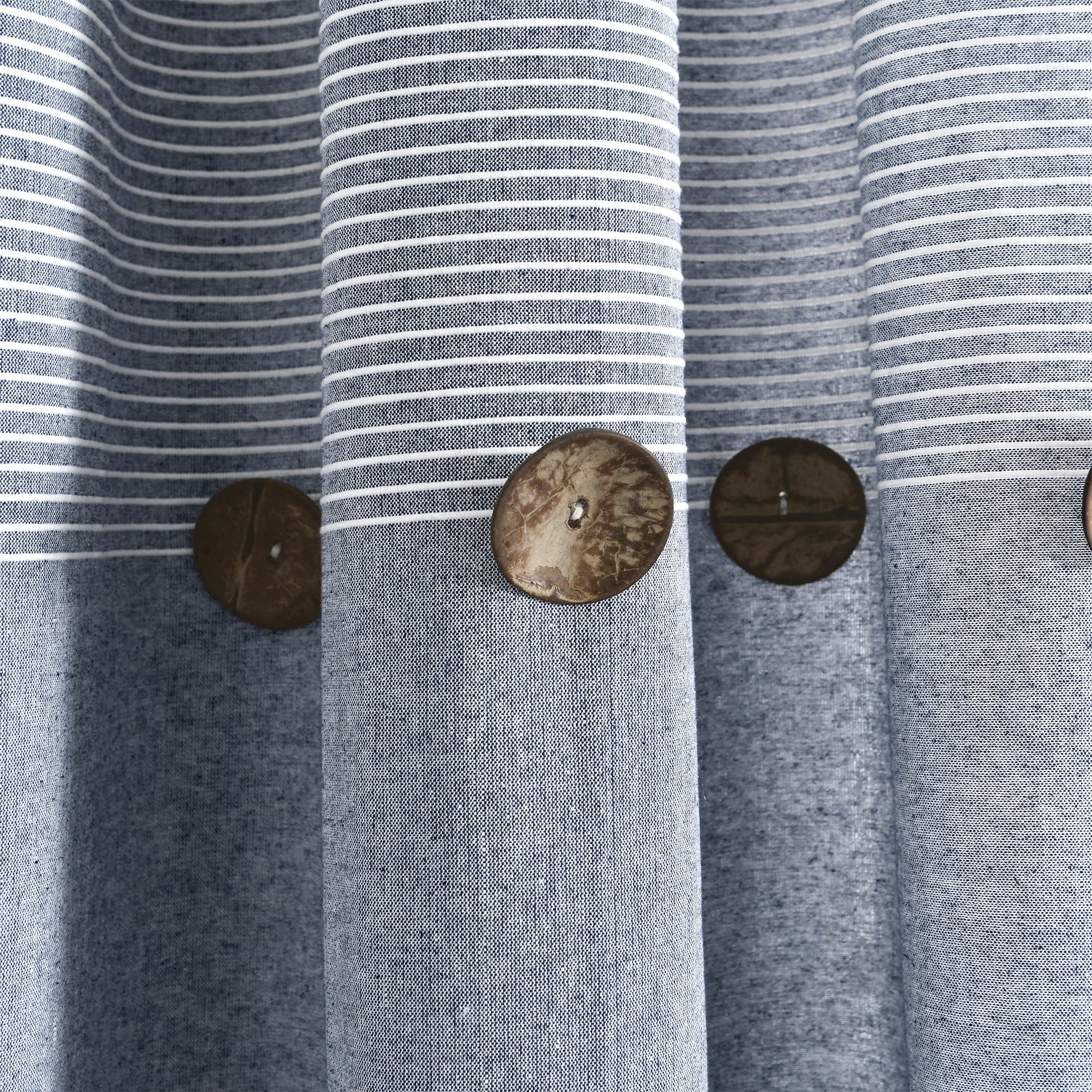 Farmhouse Style Button Stripe Yarn Dyed Woven Cotton Blend Curtain Panel Set - Light Filtering Window Treatments for Living Room, Bedroom & Dining Room