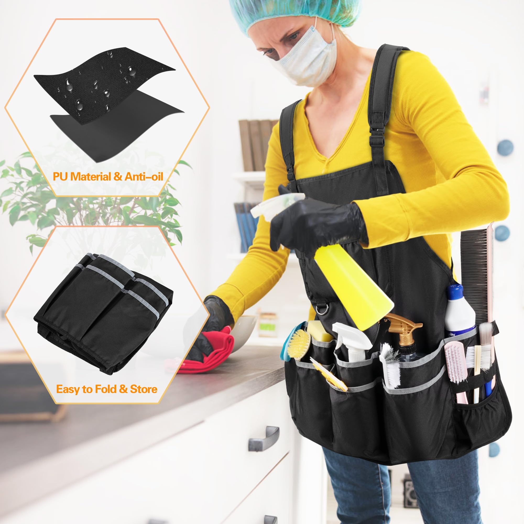 **Large Water-Resistant Cleaning Apron with Dual Shoulder Straps & Multiple Pockets - Housekeeping Work Supplies Organizer for Women & Men (Apron Only) - Ideal for House Cleaning, Janitorial Work & DIY Projects**