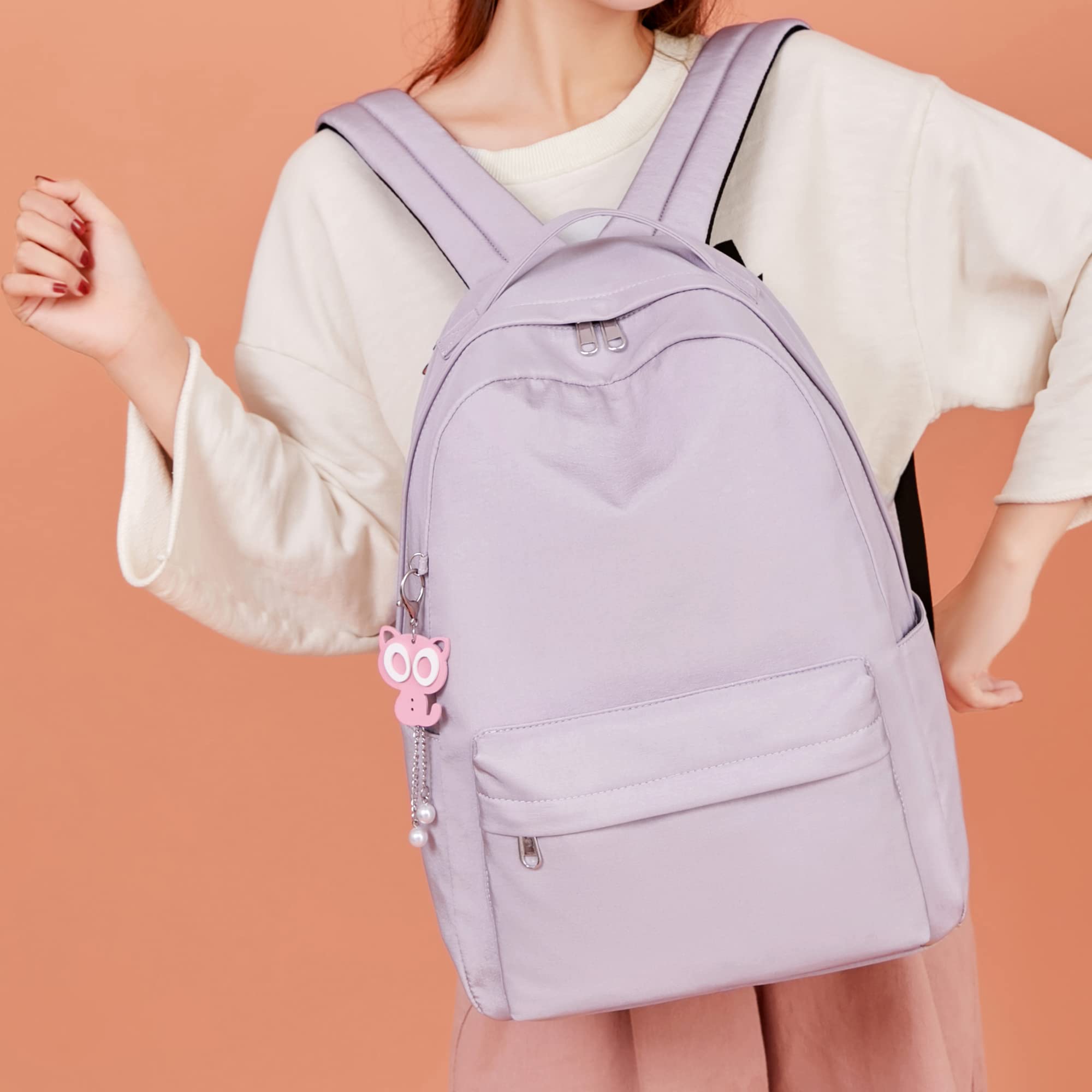 16.5 Inch Pink Kawaii Laptop Backpack with Cute Pendant - Aesthetic Taro Purple Cute Backpack for Women & Girls - Perfect for School, College, Work & Travel