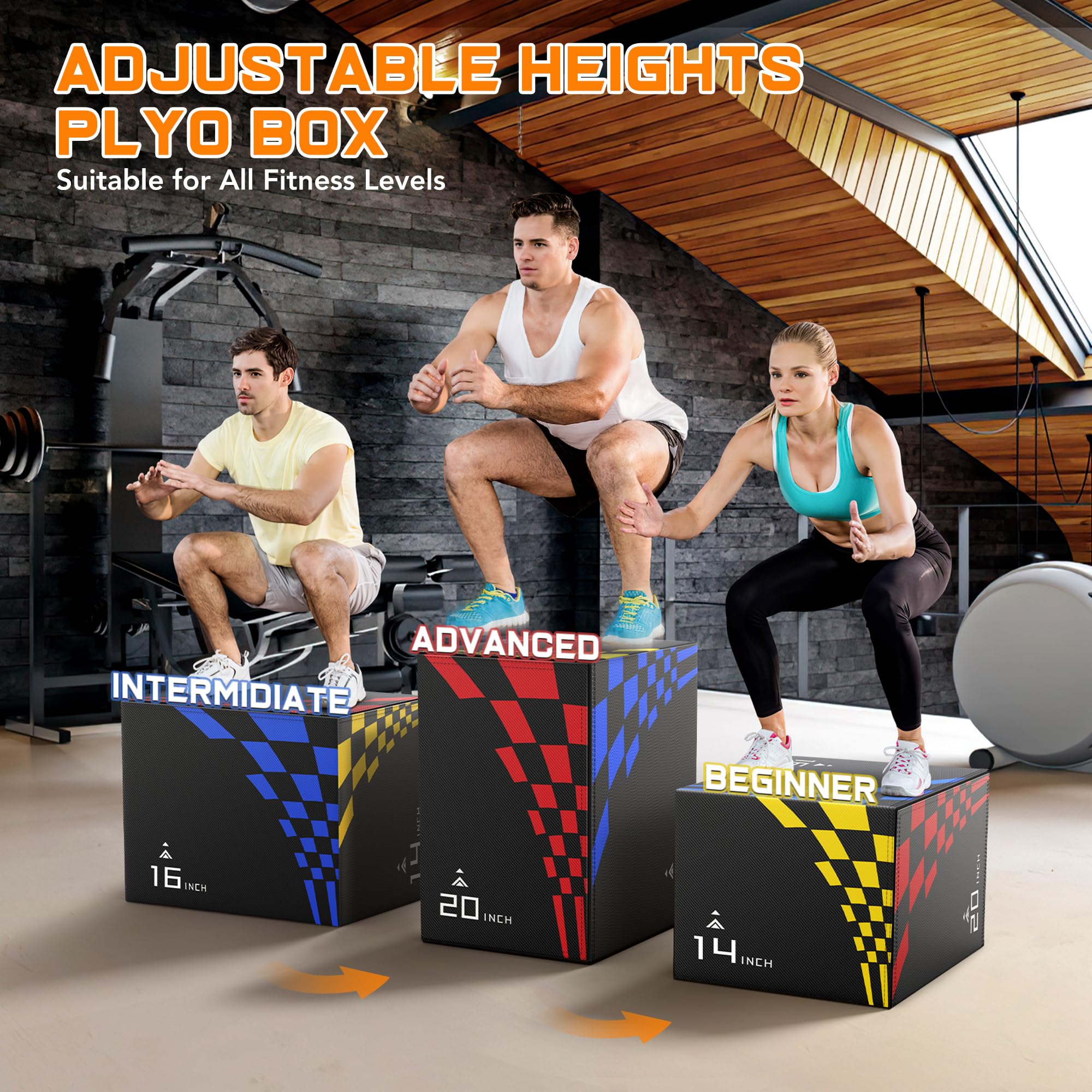 GIKPAL 3-in-1 Plyo Box - Heavy Duty High Density Foam Jump Box with Non-Slip Surface for CrossFit, HIIT & Home Gym Workouts - Perfect for Box Jumps, Step-Ups & Plyometric Training