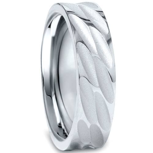 6mm Comfort Fit Men's Wedding Band - Hand Carved 10K White Gold Ring for Engagement, Anniversary & Everyday Wear