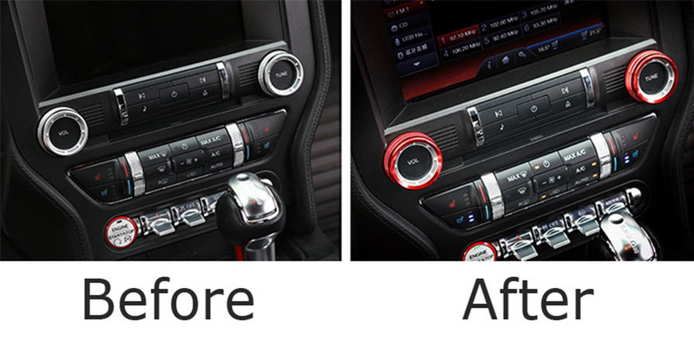 2-Pack Red Stereo Audio Volume Control Knob Covers for 2015-2023 Ford Mustang | Dash Accessories & Car Interior Upgrade | Perfect for Music Lovers & Custom Car Enthusiasts