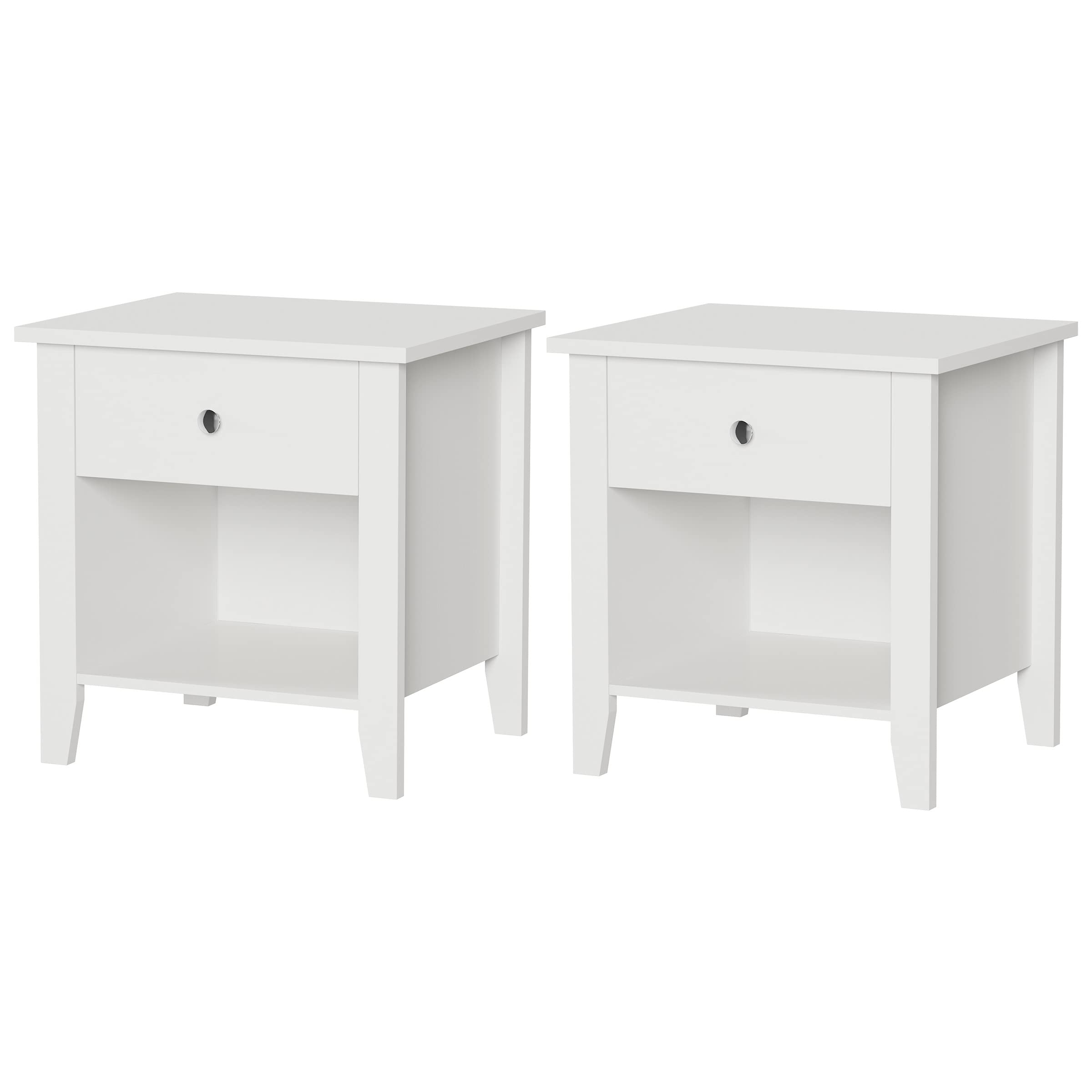 Premium End Tables Set of 2 - Traditional Nightstands with Drawer & Storage Shelf - White Bedside Tables for Bedroom, Living Room | Perfect for Small Spaces, Apartment Decor & Guest Room Furniture