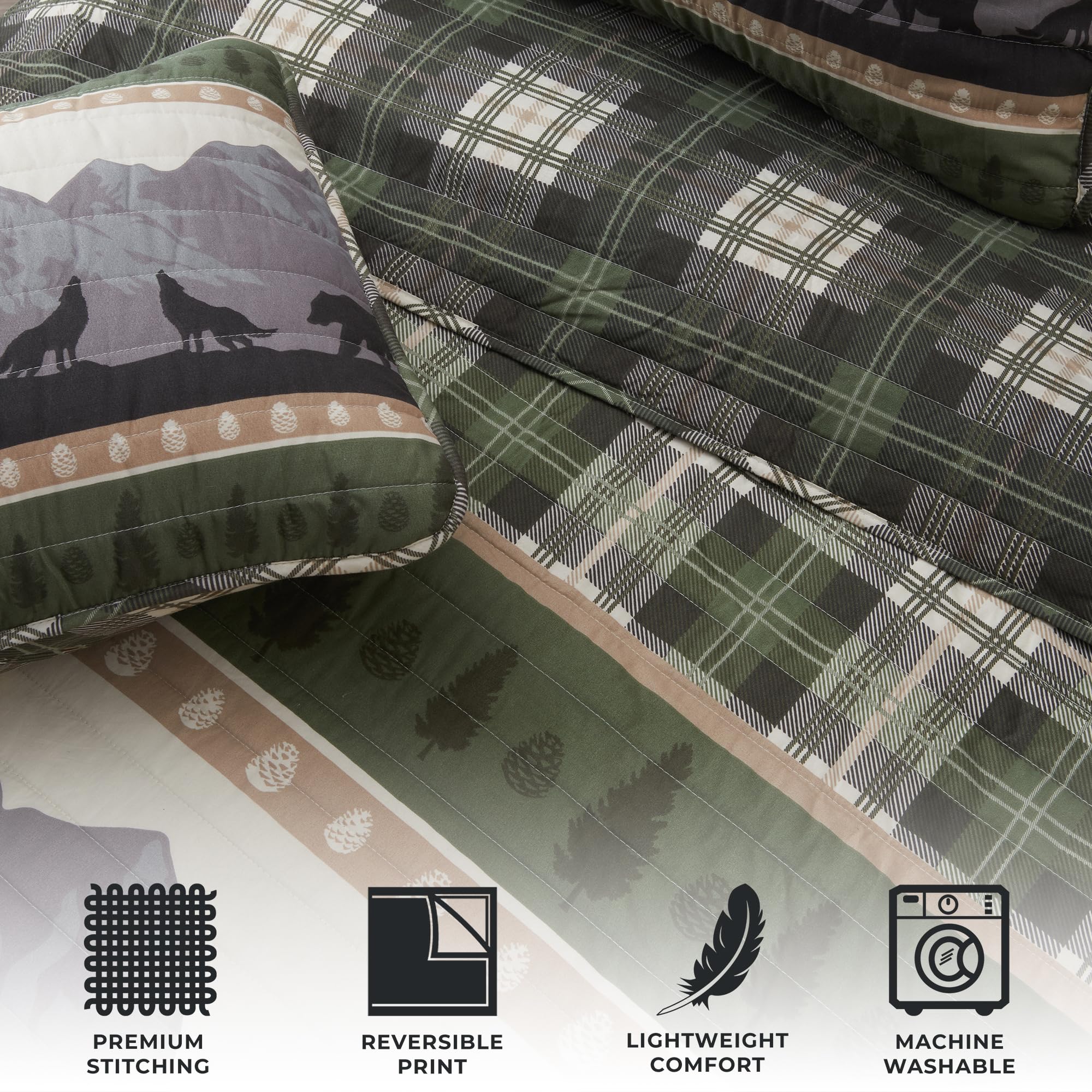 Great Bay Home 3-Piece Reversible Rustic Lodge Bedspread Quilt Set with 2 Shams - All-Season Full/Queen Size in Salt Creek Pattern | Cozy Farmhouse Bedroom Decor for Cabin, Lodge & Guest Room