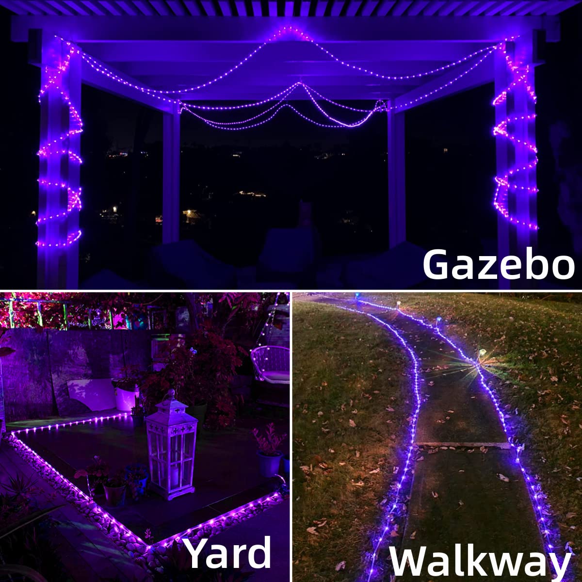 200 LED Solar Rope Lights Outdoor Waterproof - 66ft Purple String Lights with 8 Modes, Clear Thin Tube Fairy Lights for Camping, Fence, Patio, Garden, Trampoline & Deck - Perfect for Backyard Parties & Holiday Decorations