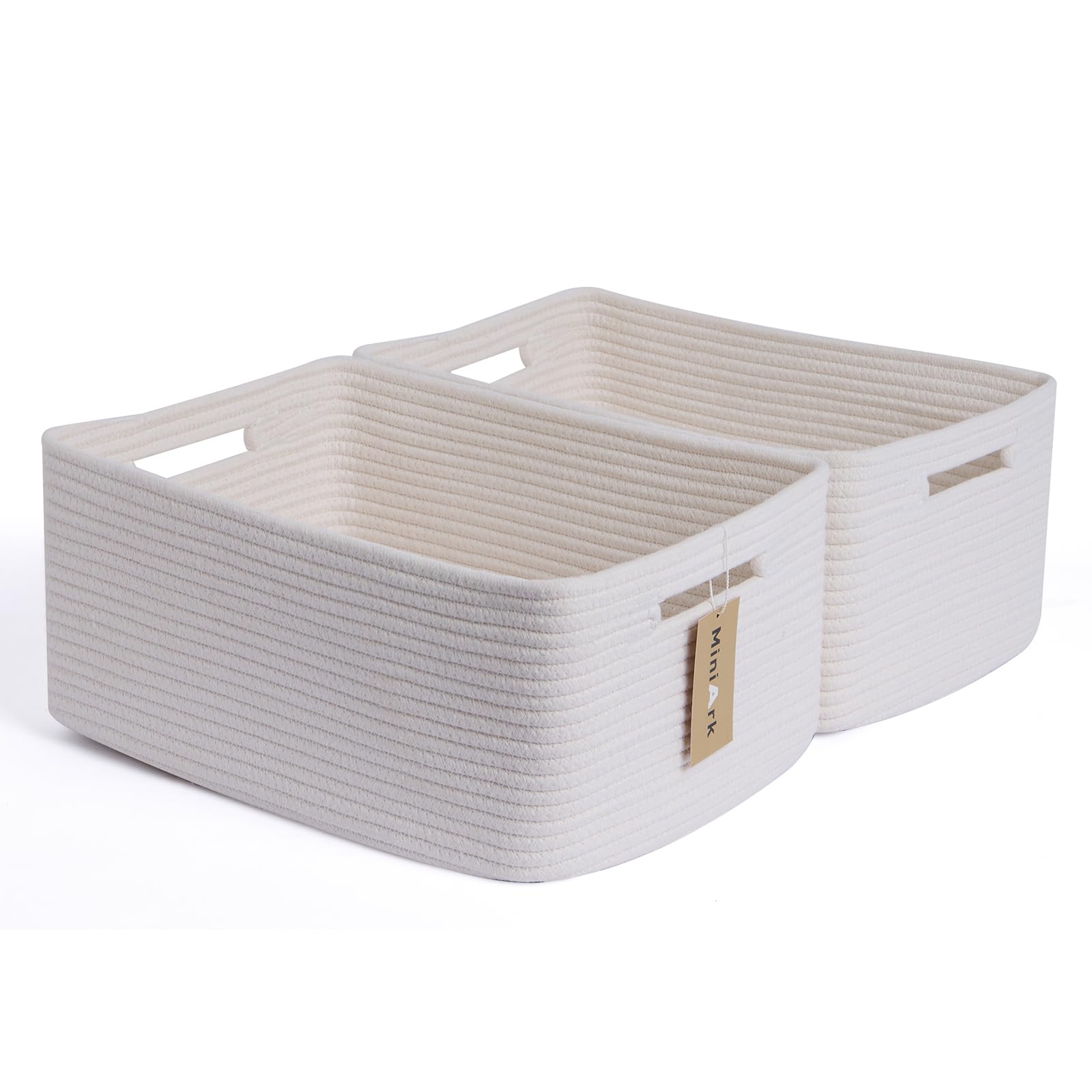 Large Woven Storage Baskets for Shelves & Closets - 17 x 13 x 7.5 Inch Organizer Bins for Clothes, Blankets, Towels, Toys | Nursery, Bedroom & Living Room Organization | Set of 2 Off-White Rope Baskets