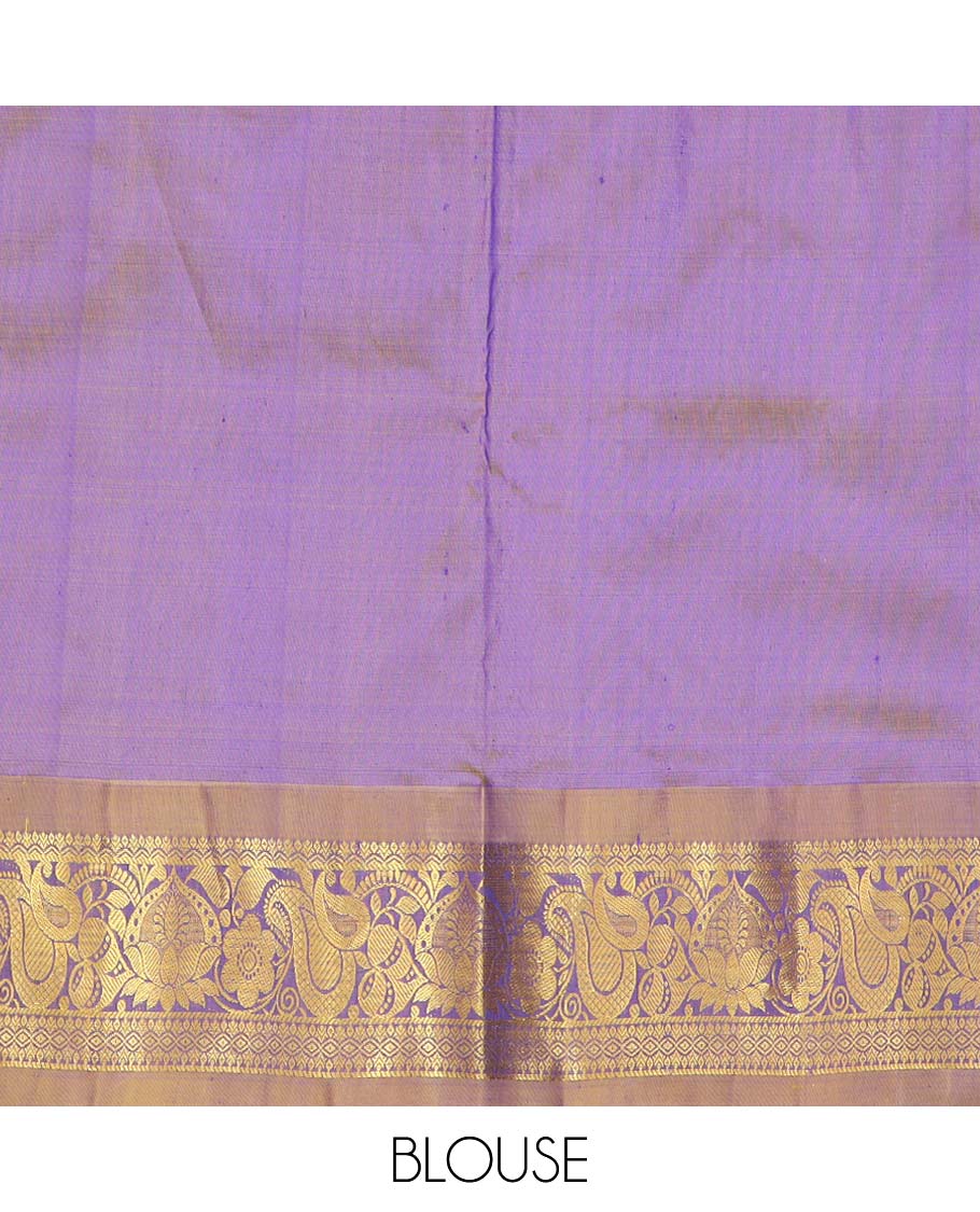Elegant Blue Floral Pure Silk Half Saree with Contrast Zari Border - Matching Zari Blouse & Plain Dhavani with Zari Trim | Perfect for Weddings, Festivals & Special Occasions