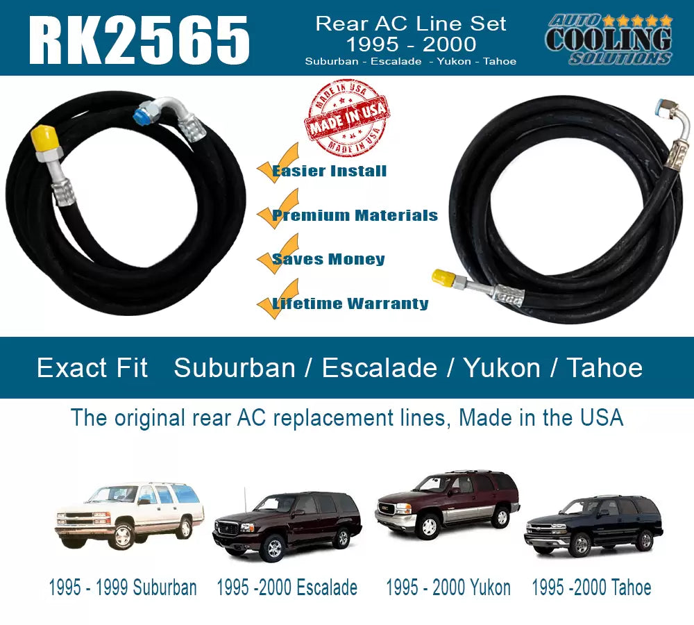 Rear AC Line Set for Chevy Suburban, GMC Yukon, Chevy Tahoe, Cadillac Escalade 1995-2000 | Replacement AC Refrigerant Lines | Perfect for AC System Repair & Maintenance
