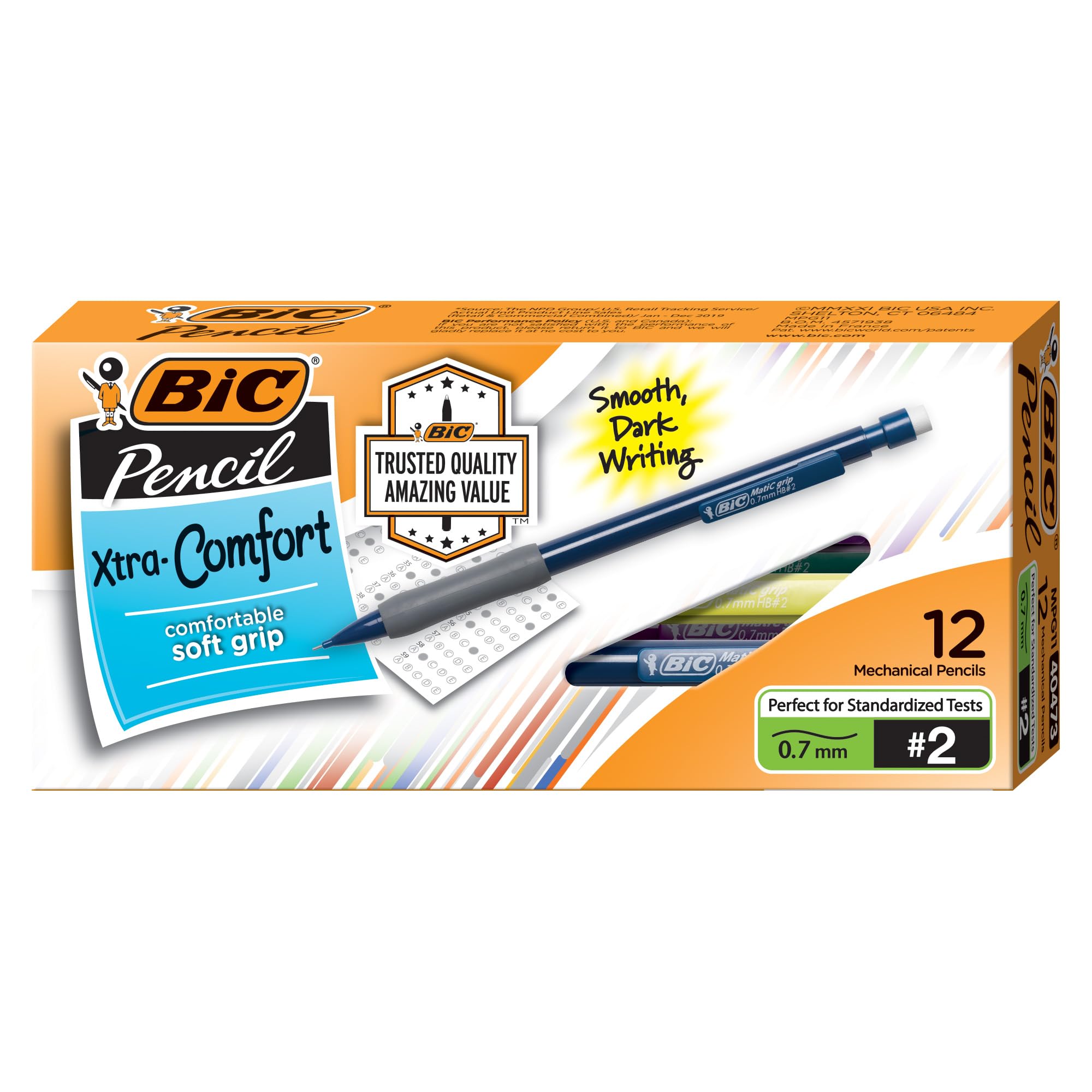 BIC Xtra Comfort 0.7mm Mechanical Pencils, 12-Pack for School & Office