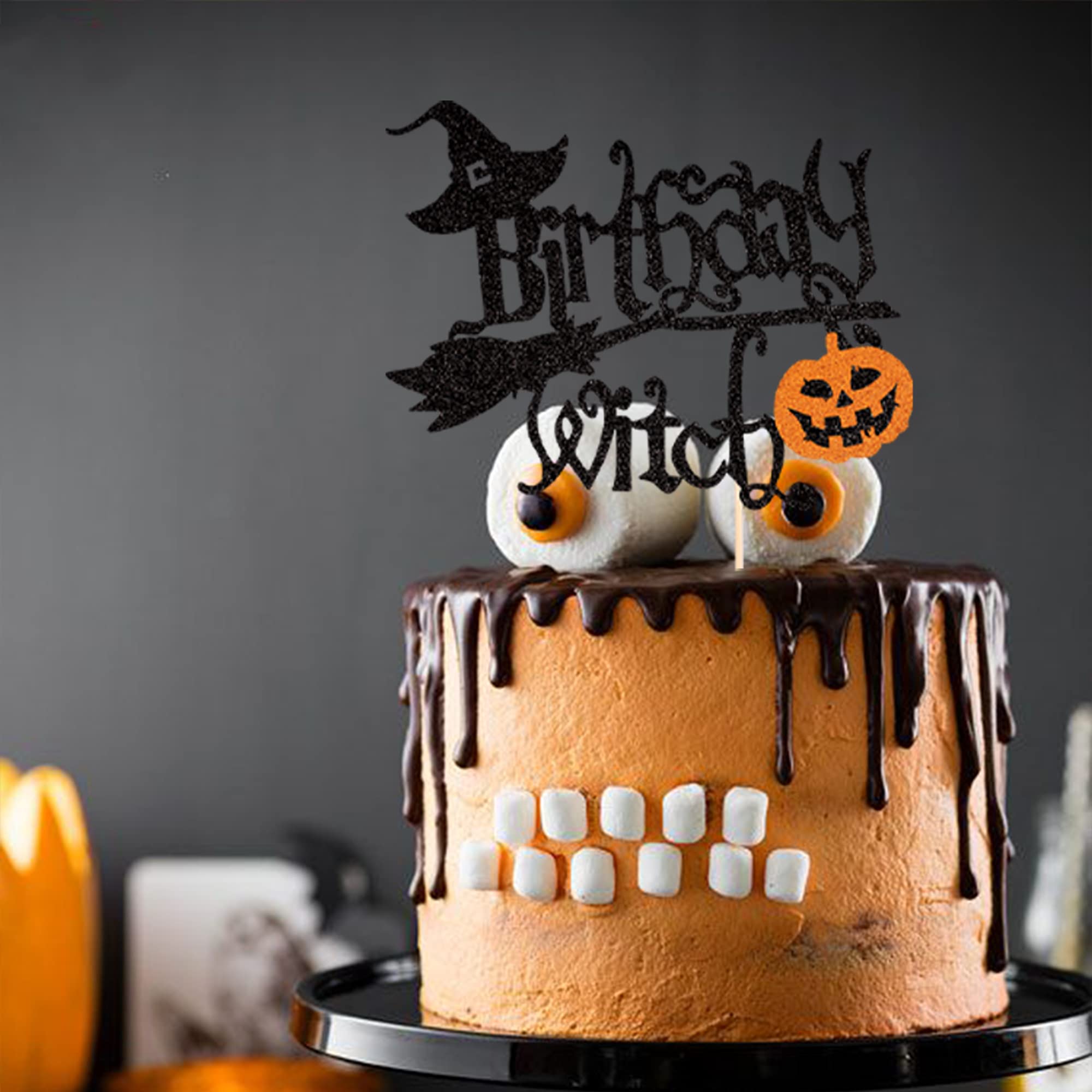 1 PCS Glitter Pumpkin Halloween Witch Cake Topper - Witch Cake Pick Decorations for Halloween Party, Girls Birthday Party Supplies | Perfect for Cupcakes, Cakes, Desserts & Themed Celebrations