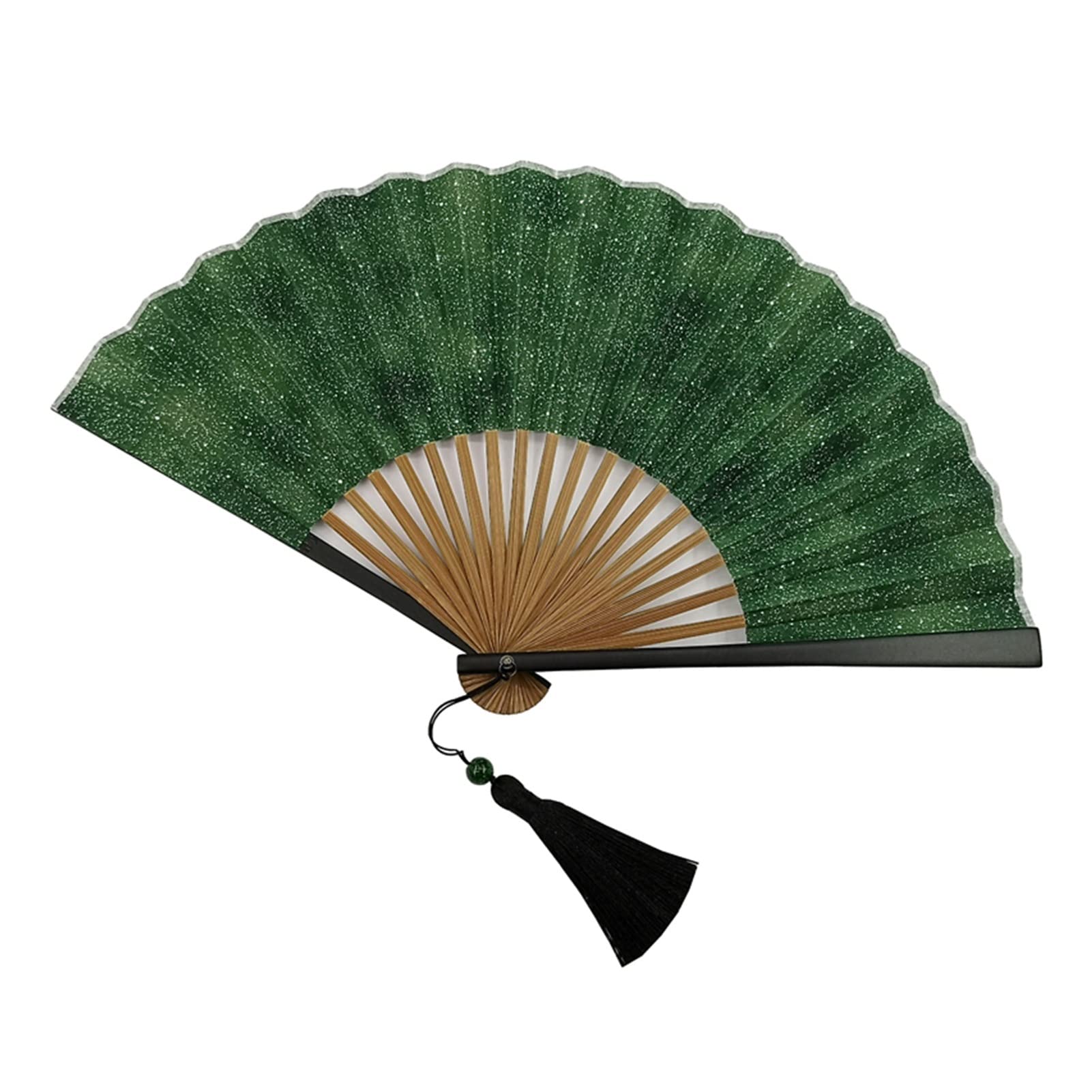 YWEEL Personalized Pride Rave Fan - Chinese Retro Wooden Folding Fan for Hanfu Cosplay, Rave Parties & Home Decor - Portable Handheld Fan - Green (Perfect for Summer Cooling, Costume Accessories & Asian-Themed Events)