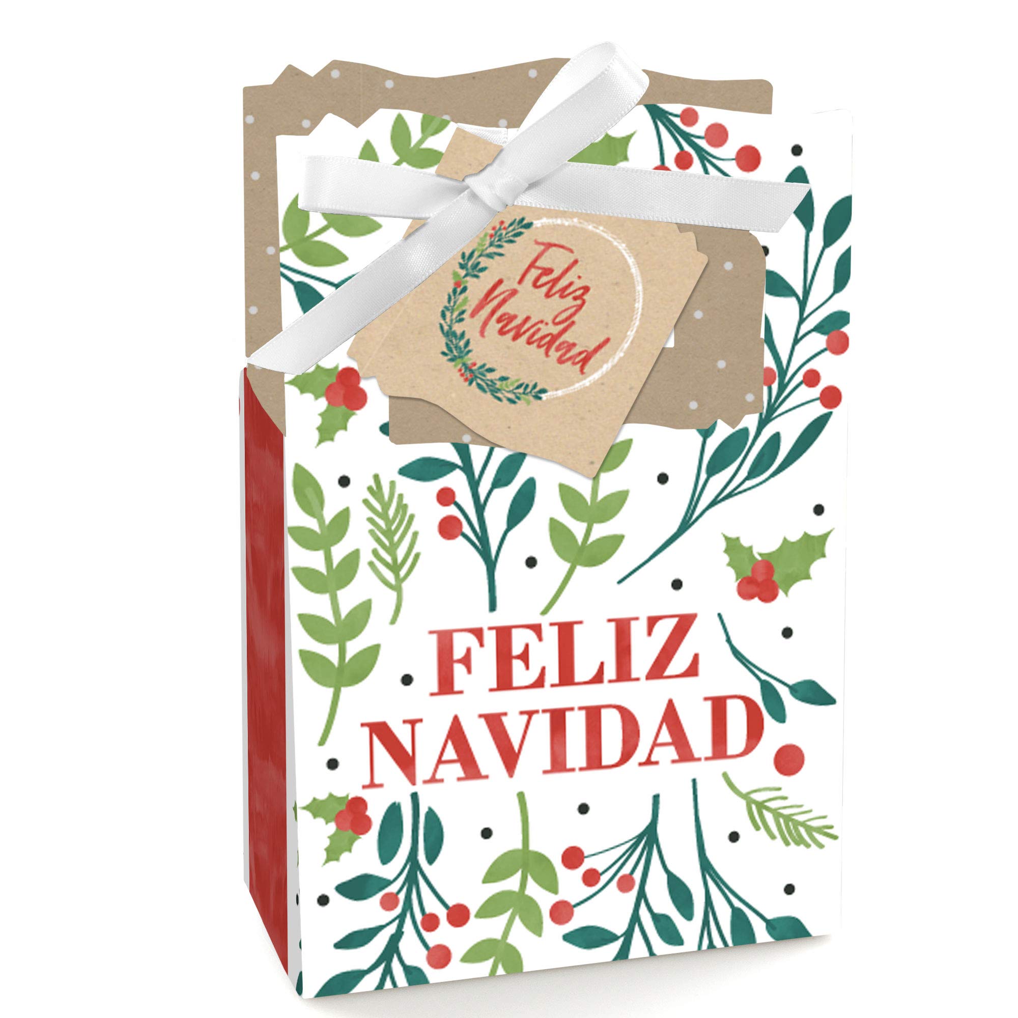 Feliz Navidad Spanish Christmas Party Favor Boxes - Set of 12 Holiday Gift Boxes for Christmas Celebrations, Office Parties & Festive Gatherings