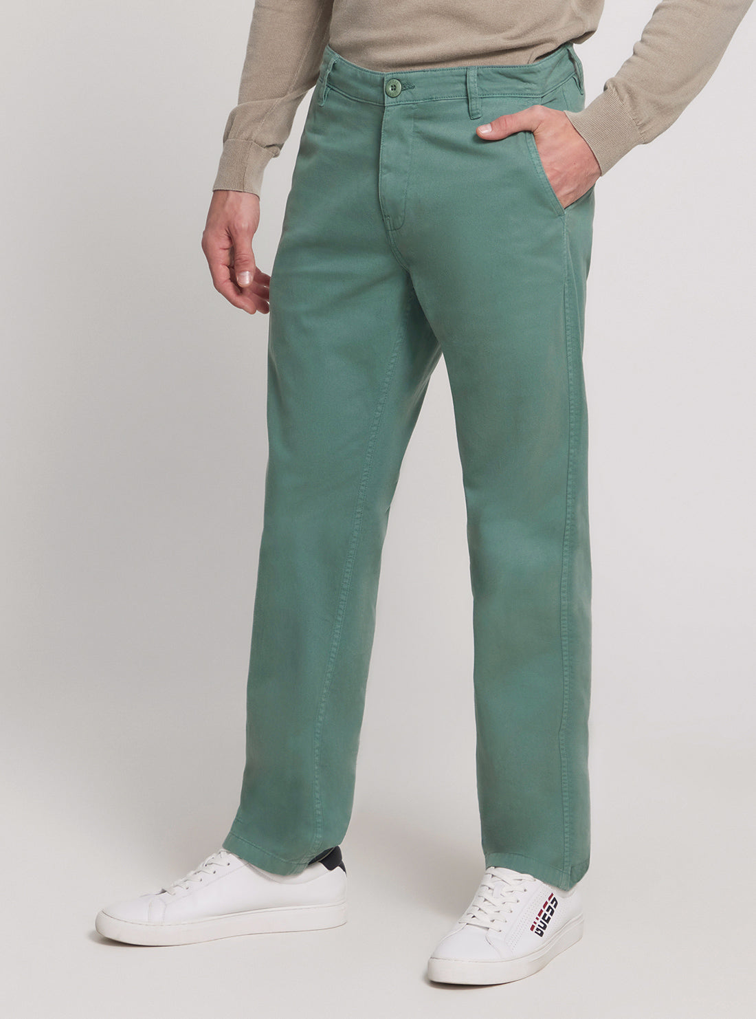 Green Mid Rise Angels Chino Pants for Women - Comfortable Stretch Work Pants, Office Wear & Casual Outfits