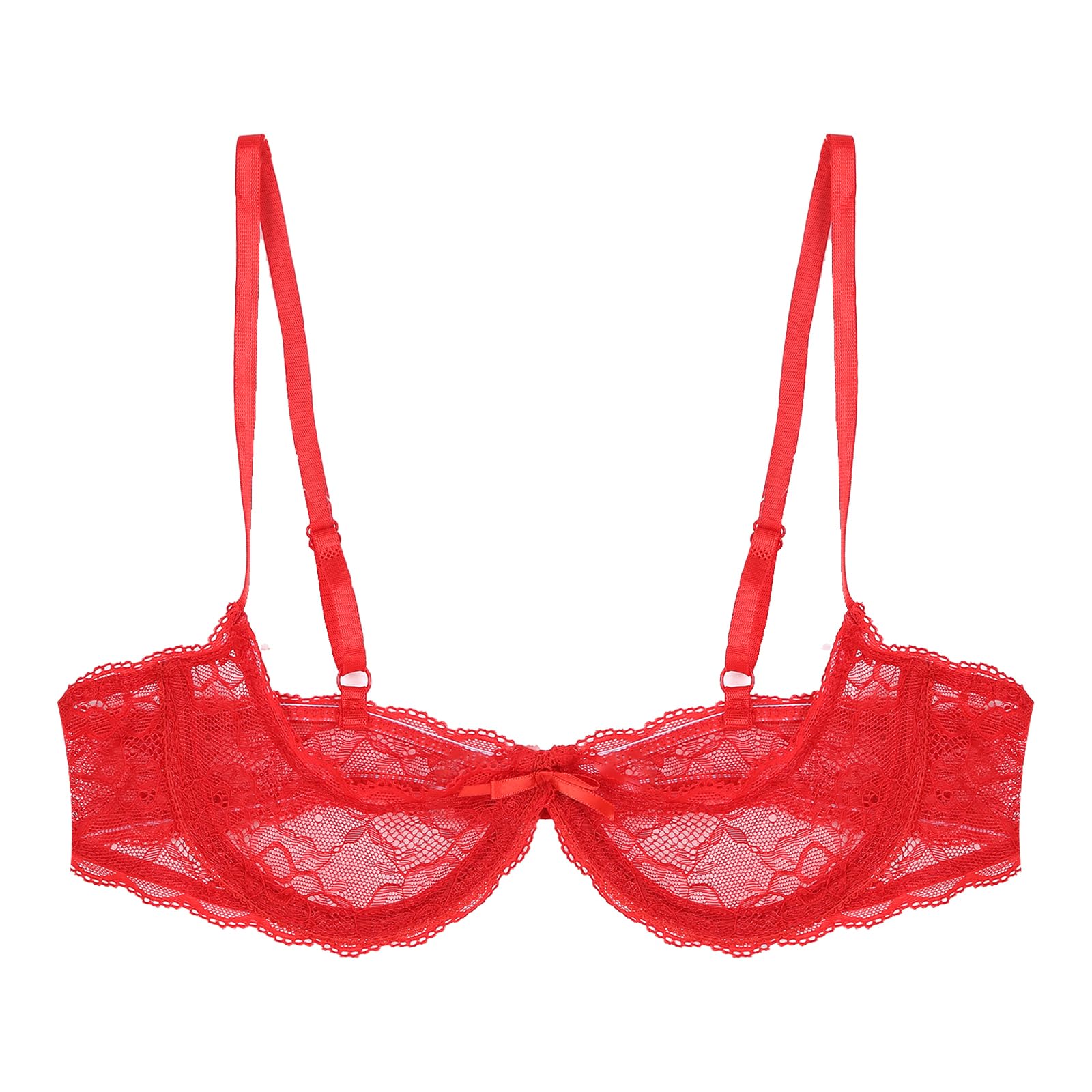 Women's Sheer Lace Bralette - 1/4 Cup Push Up Underwire Shelf Bra Top with Mesh Design for Everyday Wear & Layering