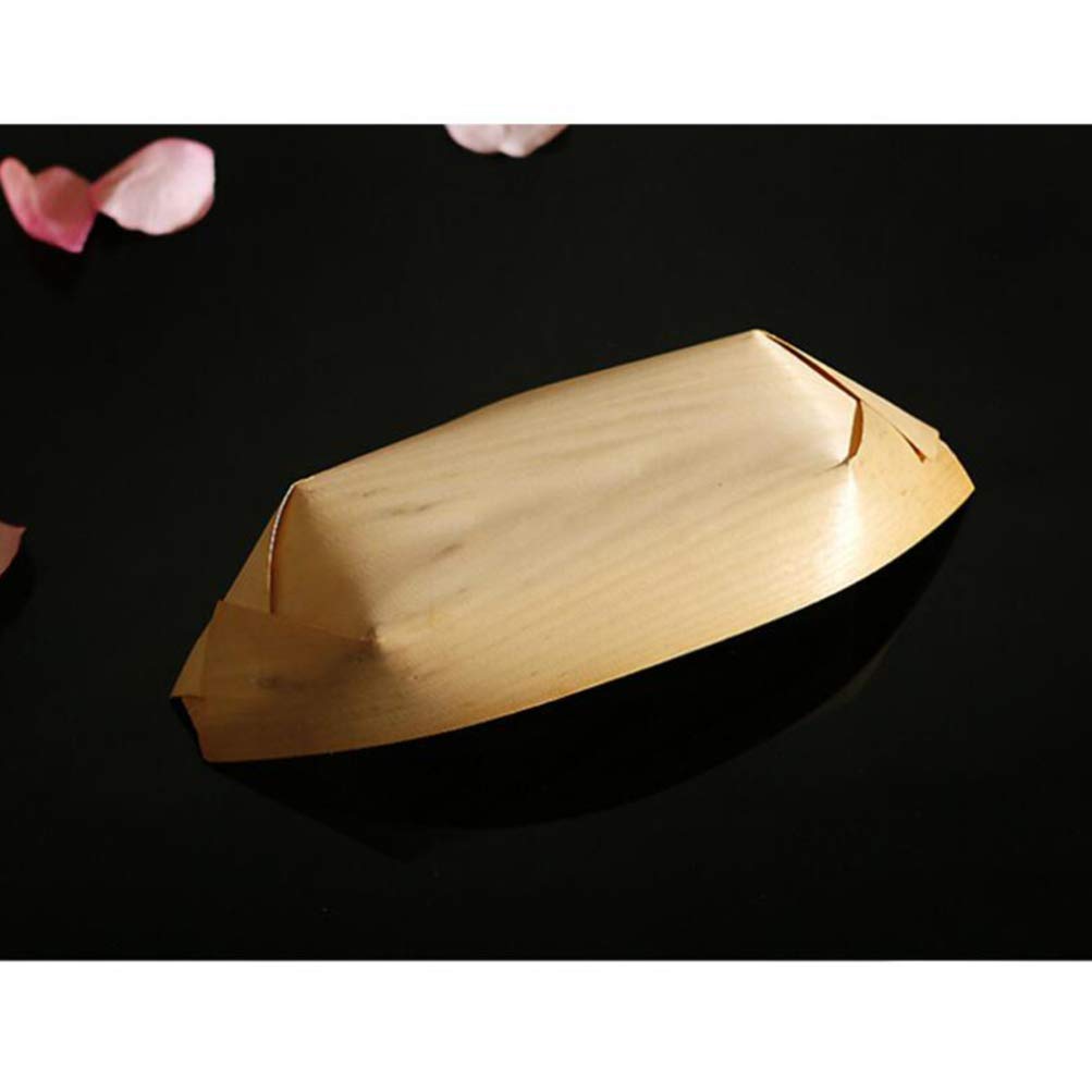 100pcs Wooden Sushi Boat Plates - Disposable Bamboo Sashimi Serving Trays, Sushi Containers & Takeout Lunch Boxes - Perfect for Japanese Restaurants, Party Platters & Home Entertaining