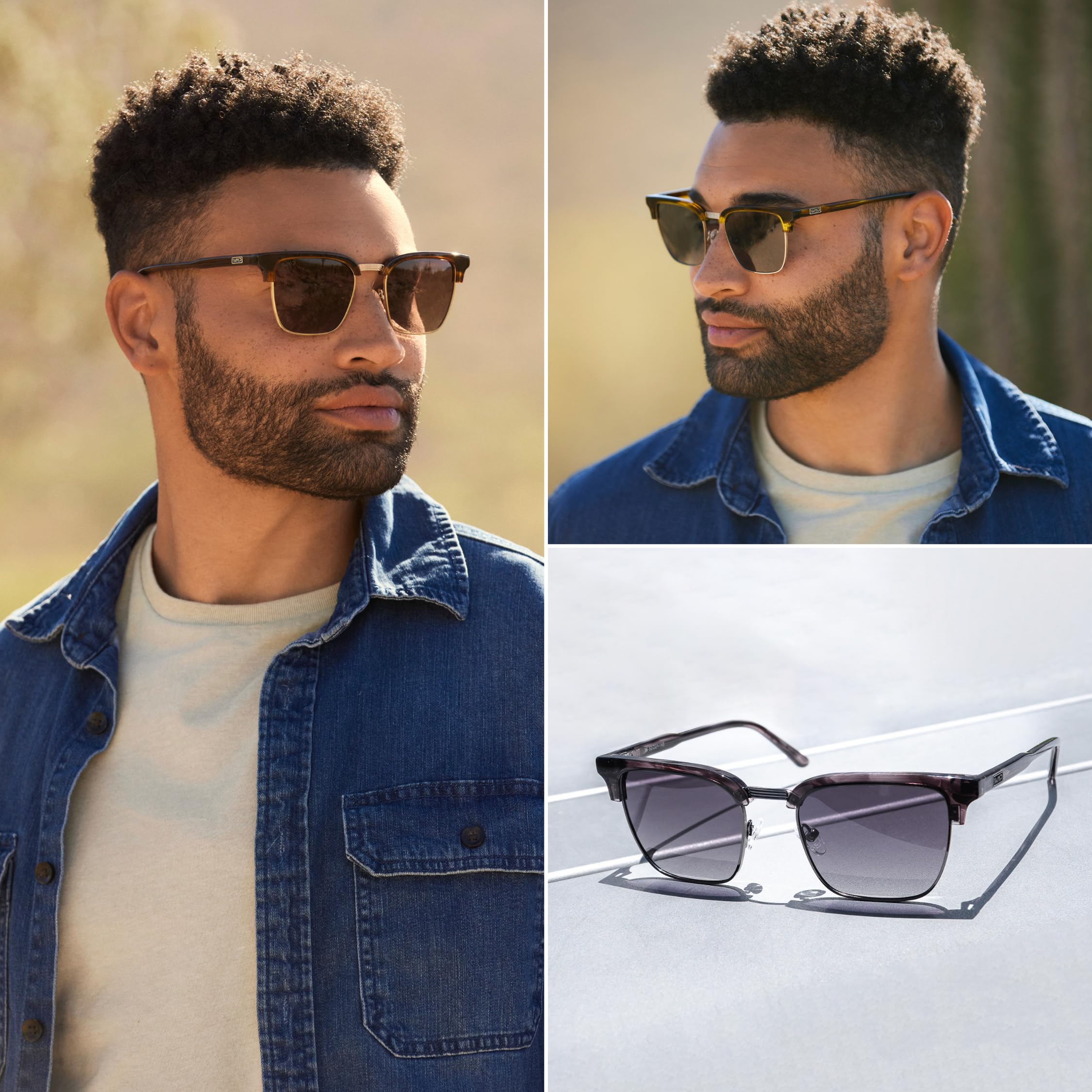 WearMe Pro Modern Semi-Rimless Rectangular Polarized Sunglasses for Men & Women - UV Protection, Lightweight & Stylish for Driving, Beach & Outdoor Activities