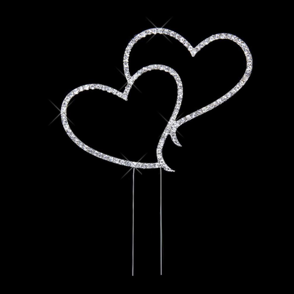 2pcs Elegant Rhinestone Wedding Cake Topper - Double Heart Design for Wedding Cakes, Anniversary & Romantic Celebrations - Perfect for Bridal Showers, Receptions & Special Occasions