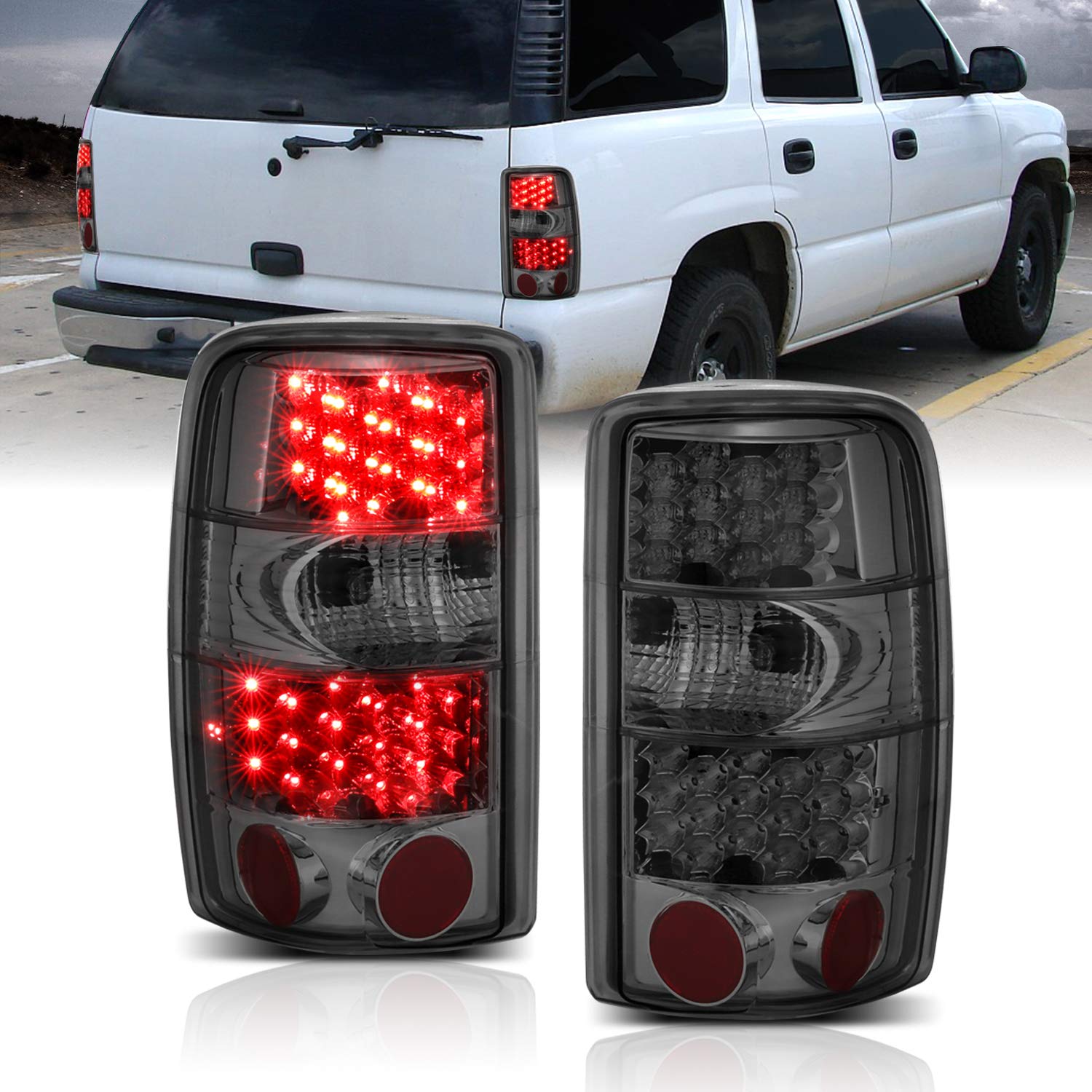 Smoke LED Brake Tail Lights Assembly Set for 2000-2006 Chevy Tahoe & Suburban | GMC Yukon | Passenger & Driver Side | Enhanced Visibility & Style for Night Driving