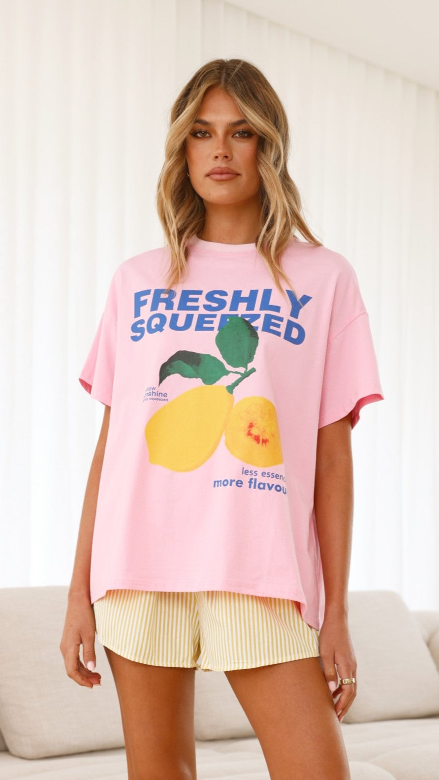 Freshly Squeezed Women's Summer Outfit - Pink & Yellow Matching Top and Shorts Set | Casual Wear, Beach Vacation, Yoga, Running, Outdoor Activities