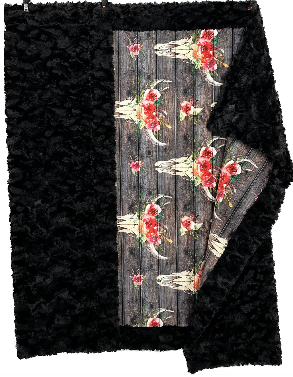 Boho Floral Skull & Dark Wood Print Tuscany Large Blanket 55x77 - Soft Cozy Throw for Couch, Bed, Picnic & Outdoor Use - Perfect for Home Decor, Gift & Seasonal Decorations