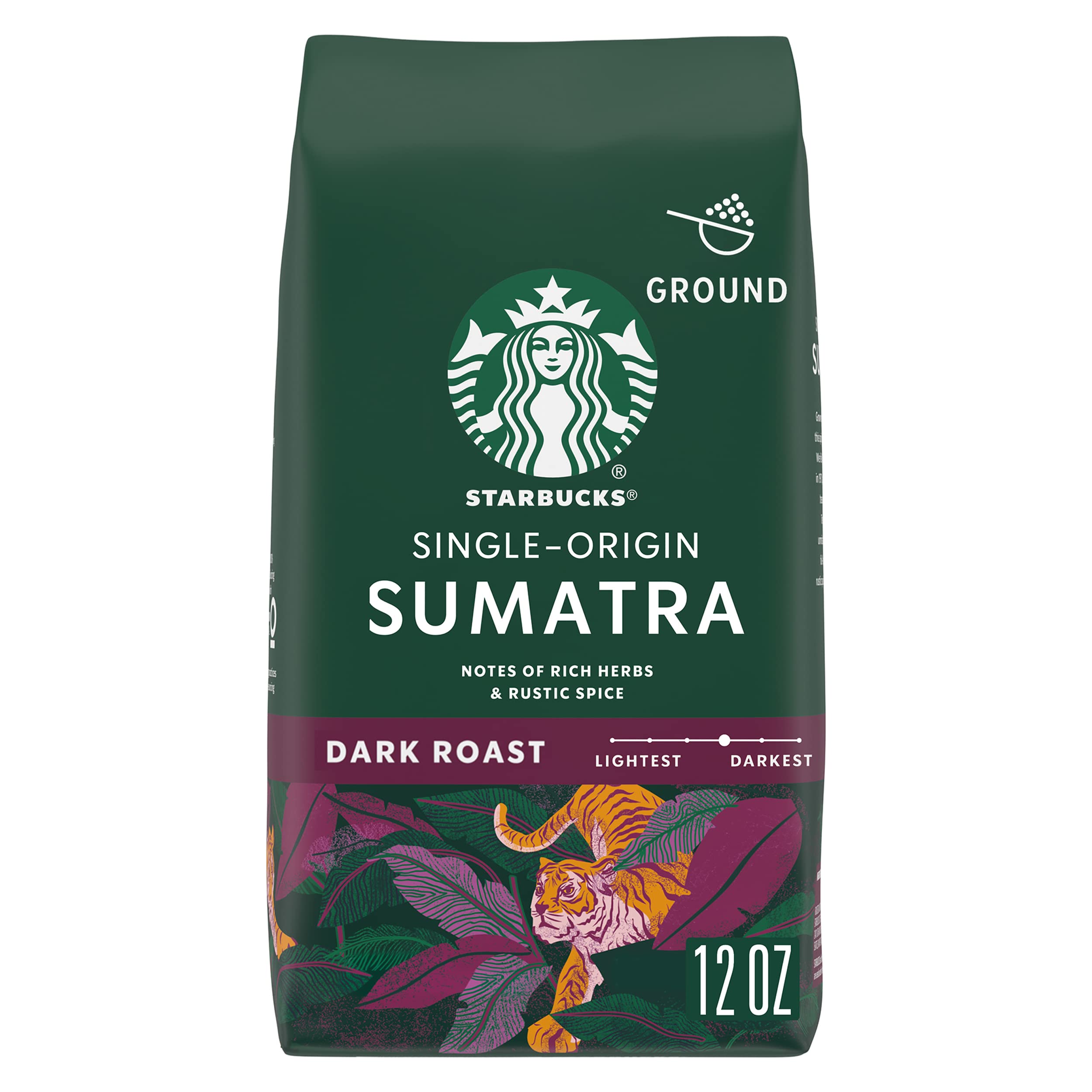 Starbucks Sumatra Dark Roast Ground Coffee - 100% Arabica Beans, 12 oz Bag - Perfect for Home Brewing, Office Use & Gift Giving