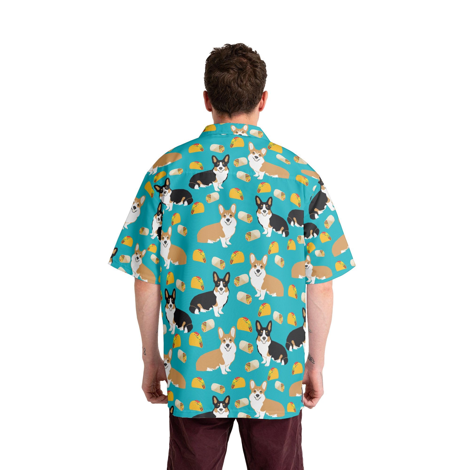 HYPERFAVOR Men's Corgi Hawaiian Shirts - Cute Button Down Dog Lover Gift for Corgi Owners - Perfect for Beach Parties, Summer Vacations & Casual Outings