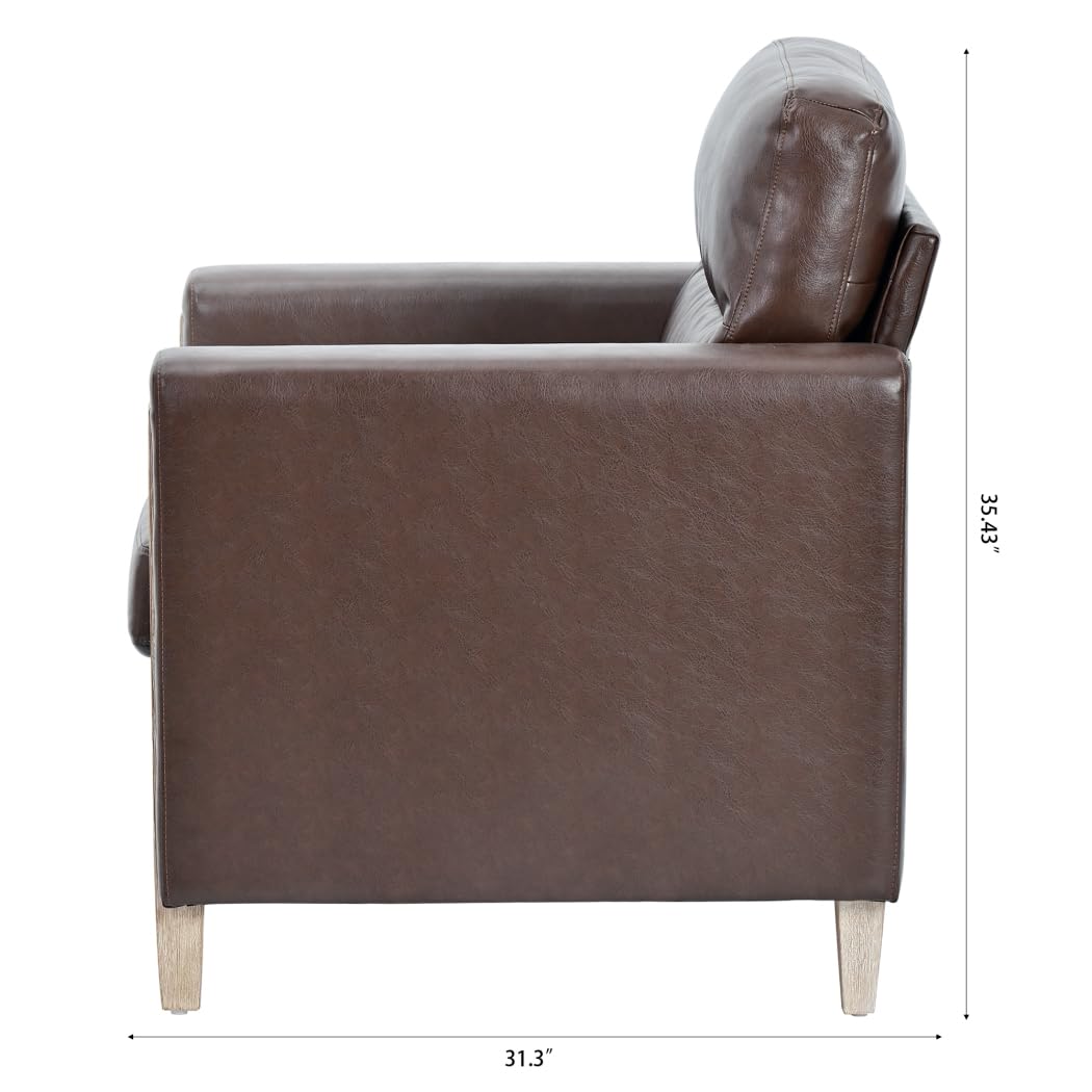 Modern Upholstered Armchair - Mid Century Style 1-Seater Sofa with PU Leather Accent, Comfortable Lounge Chair for Living Room, Bedroom, Apartment, Office & Small Spaces - Perfect for Reading, Relaxing & Home Decor (Brown PU Leather)