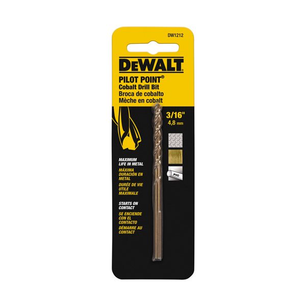 DEWALT 3/16 Inch Pilot Point Industrial Cobalt Drill Bit - DWA1212 - High Speed Metal Drilling for Construction & DIY Projects