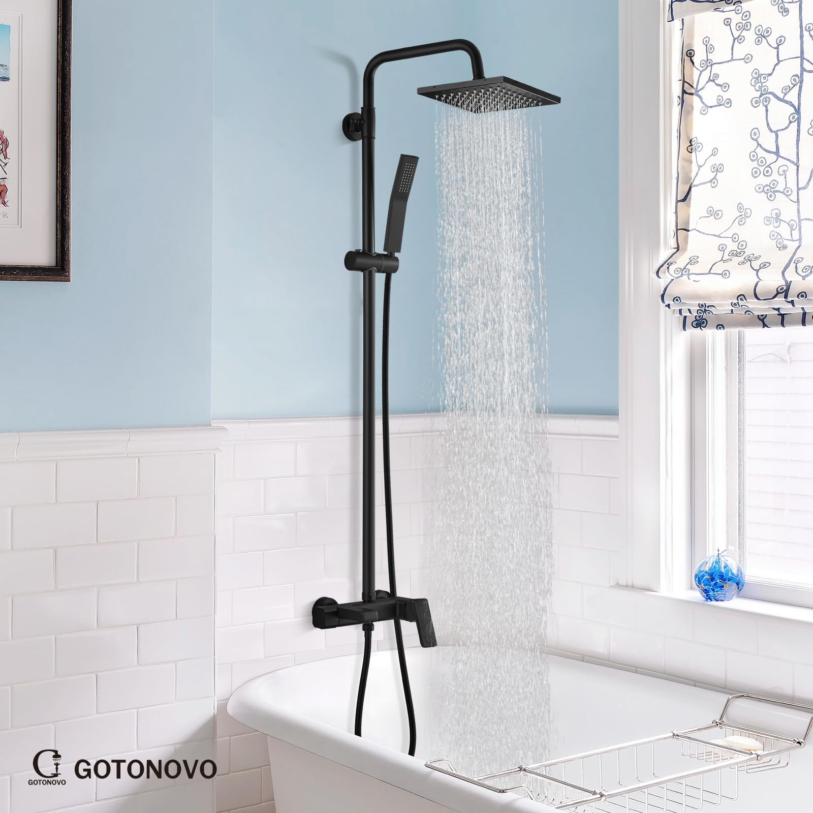 Matte Black Exposed Shower System Set - 8 Inch Rain Shower Head with Single Handle & Triple Function Tub Spout - Complete Bathroom Faucet Fixture Combo for Modern Home Renovation (Perfect for Master Bath, Guest Bath & Spa-Like Shower Experience)