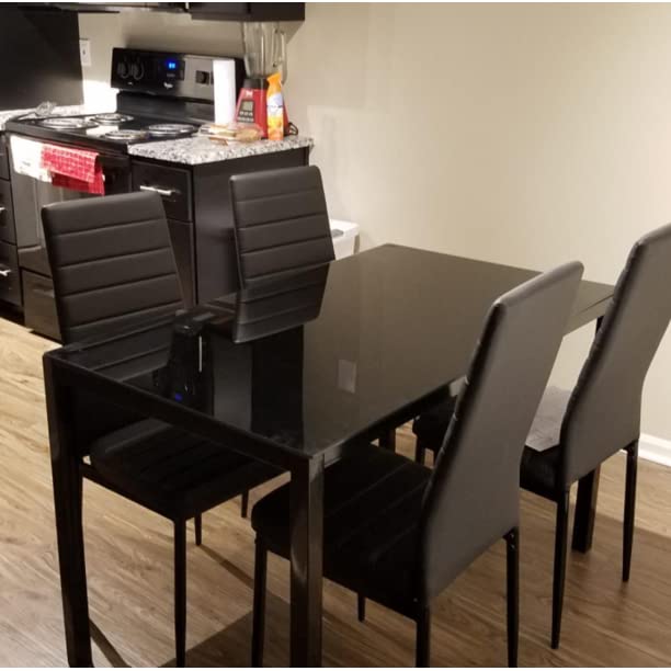 Mid Century Modern Black Dining Chairs Set of 2 - PU Leather Upholstered Side Chairs for Kitchen, Dining Room & Office - Comfortable & Stylish Seating Solution